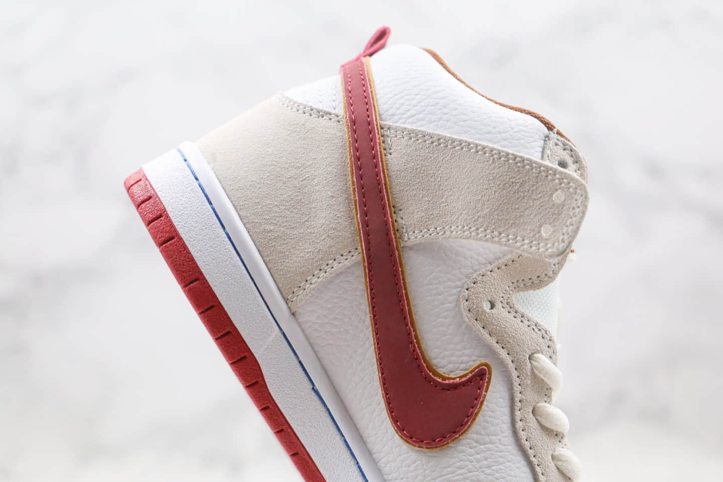 耐克Nike SB Dunk High Team Crimson纯原版本高帮SB DUNK骑士队白棕色内置气垫原档案数据开发 货号:CV9499-100