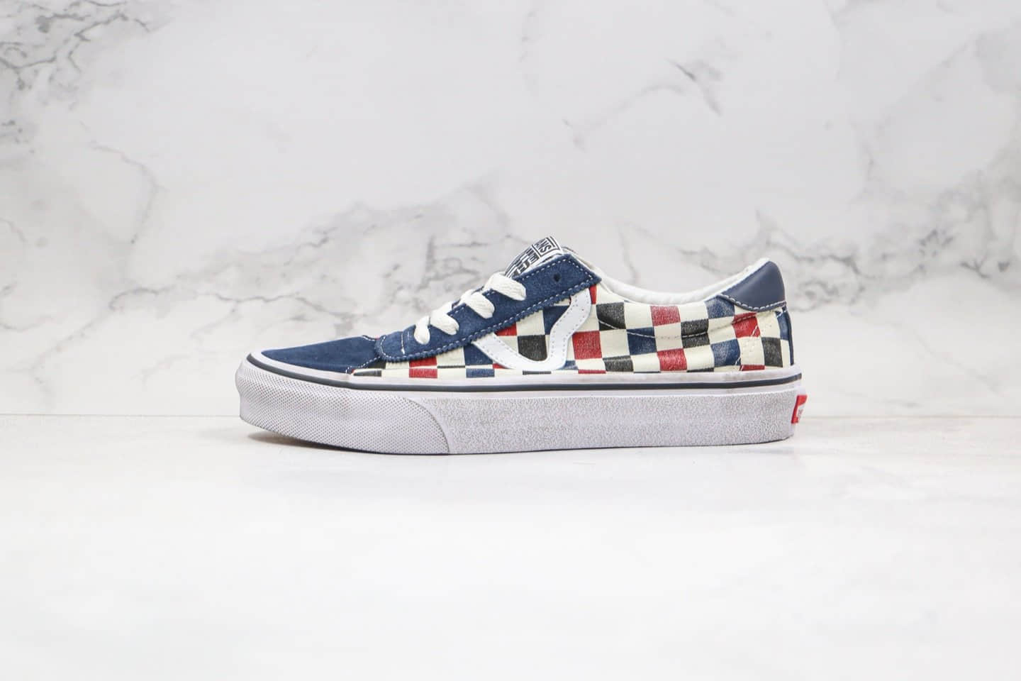 万斯Vans Sport公司级版本余文乐大V水洗做旧低帮棋盘格子硫化板鞋蓝彩色原楦头纸板打造 货号：VN0A4BU6WO2