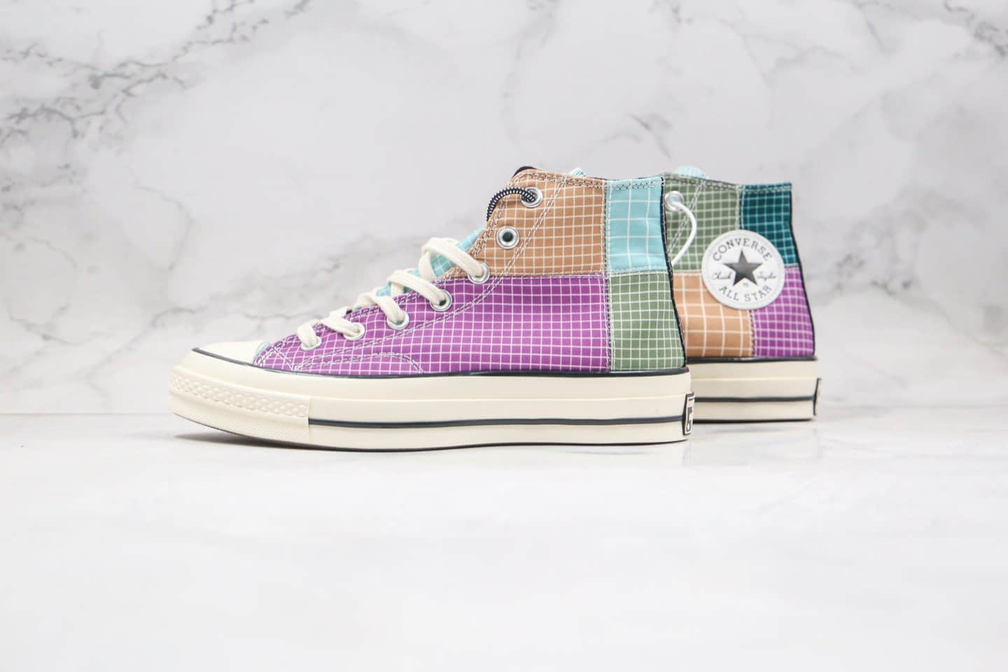 匡威CONVERSE Chuck 70s公司级版本高帮格子解构彩虹色拼接硫化帆布鞋原厂硫化大底 货号：166317C