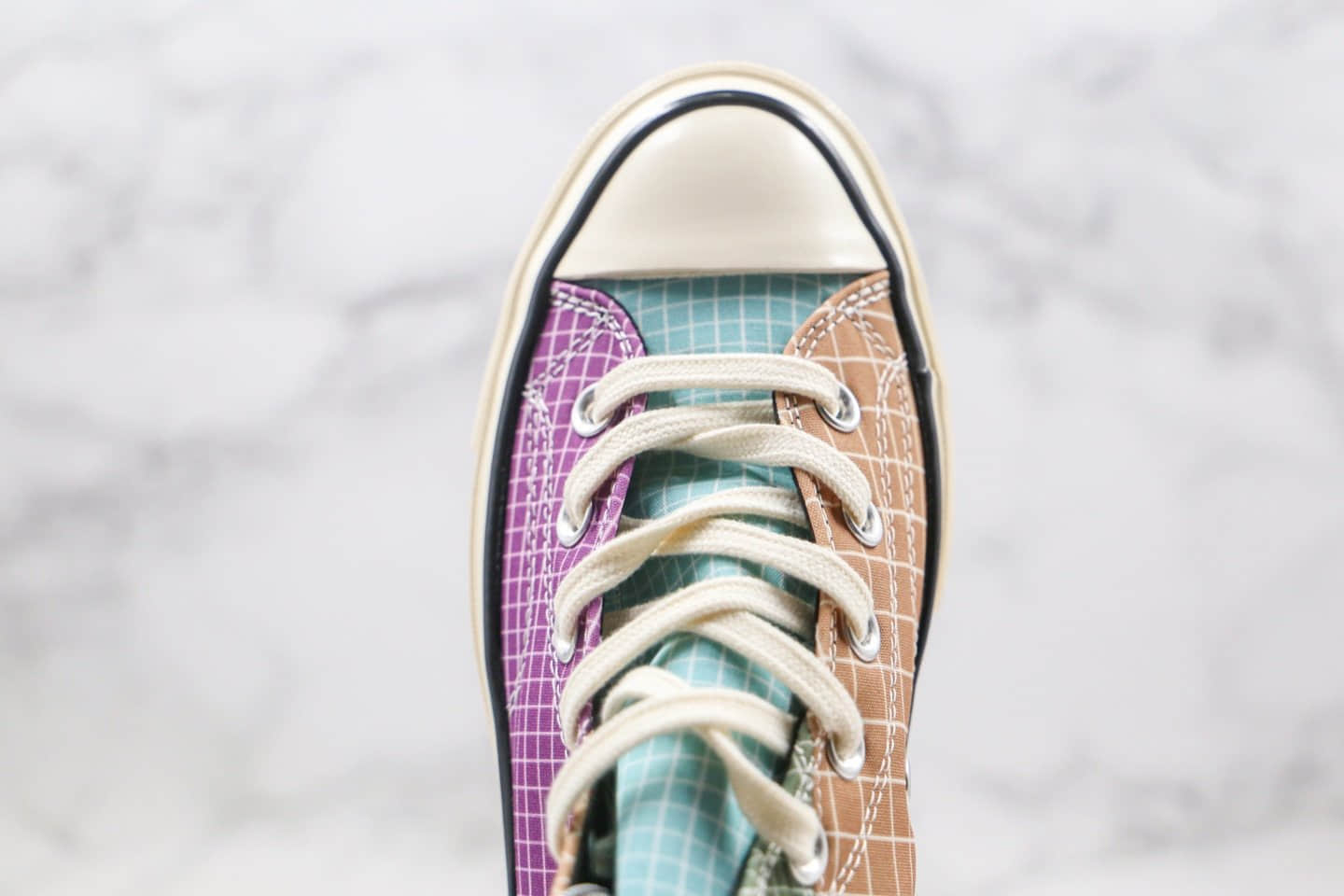 匡威CONVERSE Chuck 70s公司级版本高帮格子解构彩虹色拼接硫化帆布鞋原厂硫化大底 货号：166317C