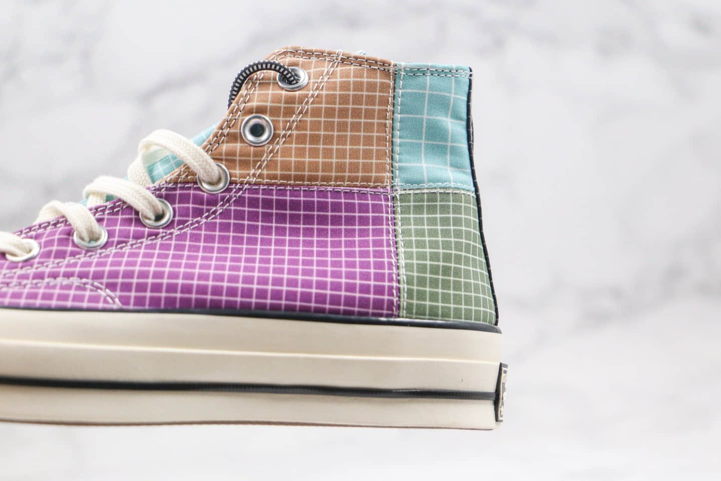 匡威CONVERSE Chuck 70s公司级版本高帮格子解构彩虹色拼接硫化帆布鞋原厂硫化大底 货号：166317C