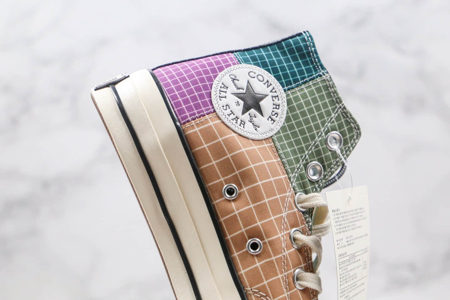 匡威CONVERSE Chuck 70s公司级版本高帮格子解构彩虹色拼接硫化帆布鞋原厂硫化大底 货号：166317C