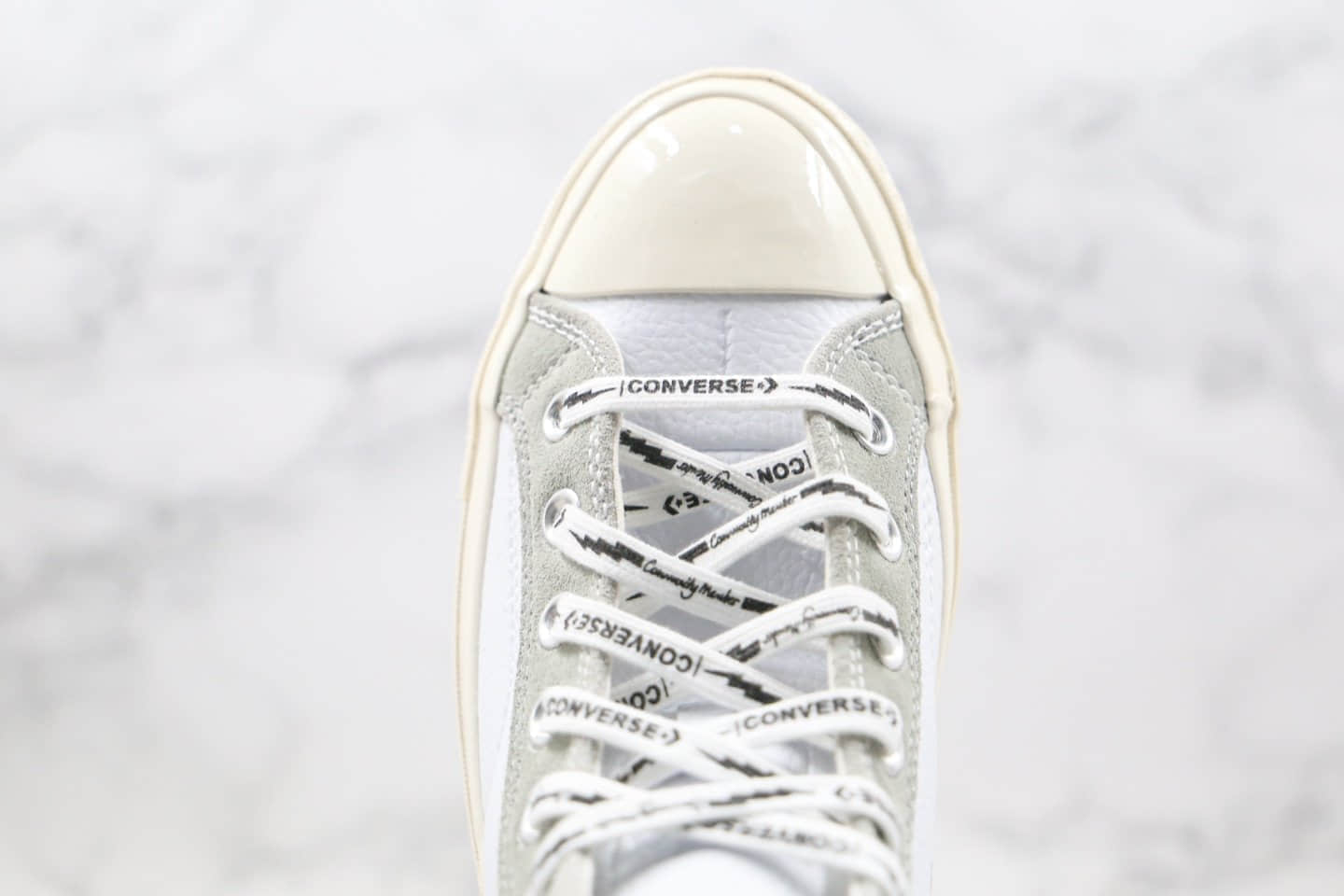 匡威CONVERSE x OFFSPRING公司级版本藤原浩闪电联名款高帮皮面破口白灰色板鞋原盒原标原鞋开模一比一打造 货号：169054C