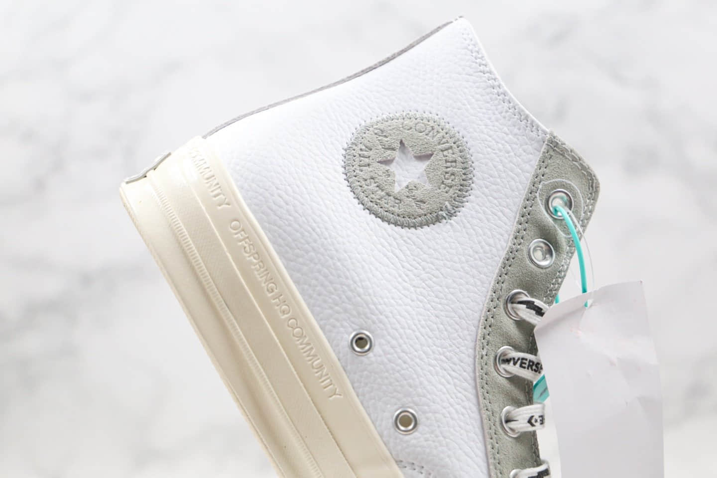 匡威CONVERSE x OFFSPRING公司级版本藤原浩闪电联名款高帮皮面破口白灰色板鞋原盒原标原鞋开模一比一打造 货号：169054C