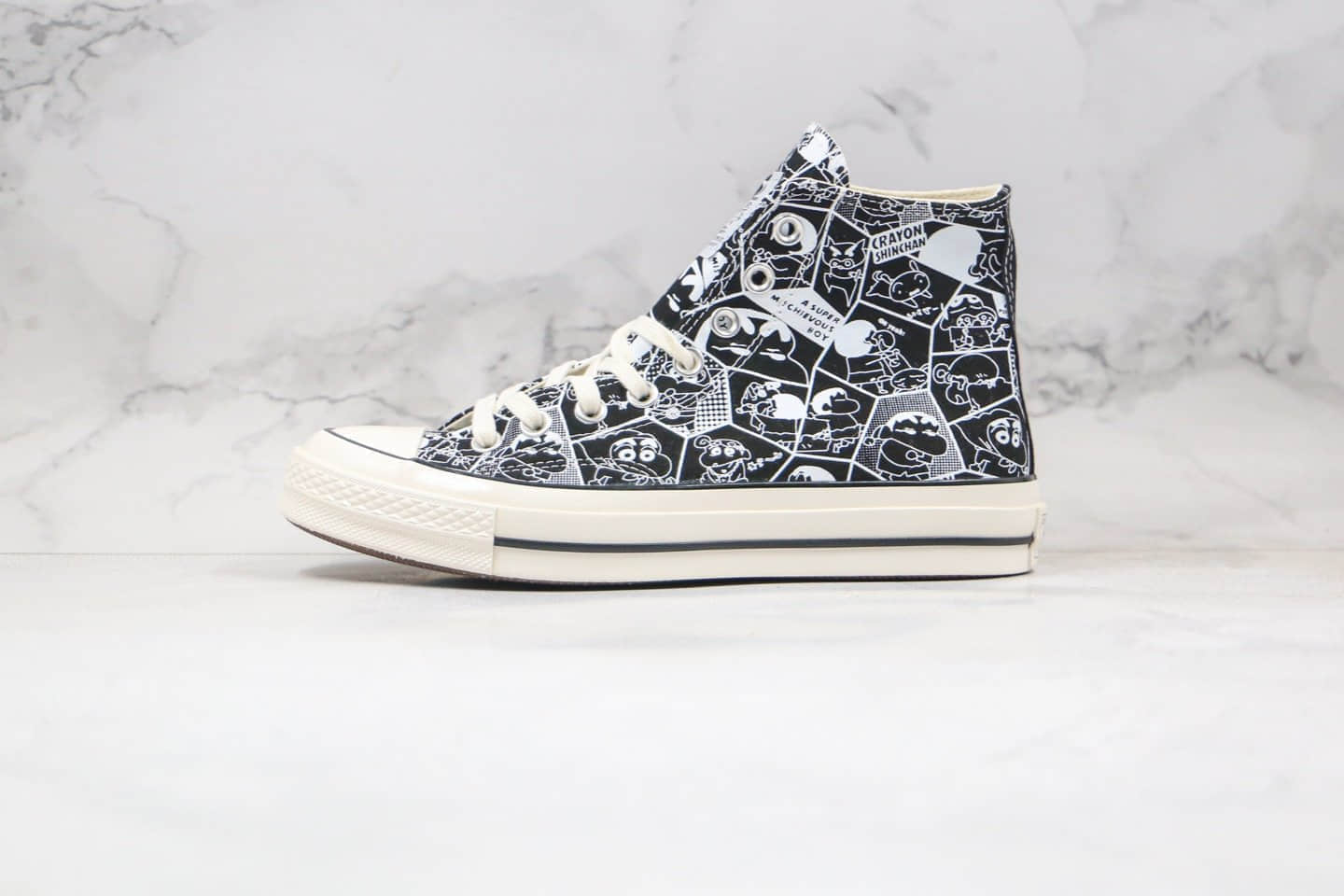 匡威Converse x 蜡笔小新联名公司级版本高帮板鞋涂鸦简笔画黑色原厂硫化 货号:168822C