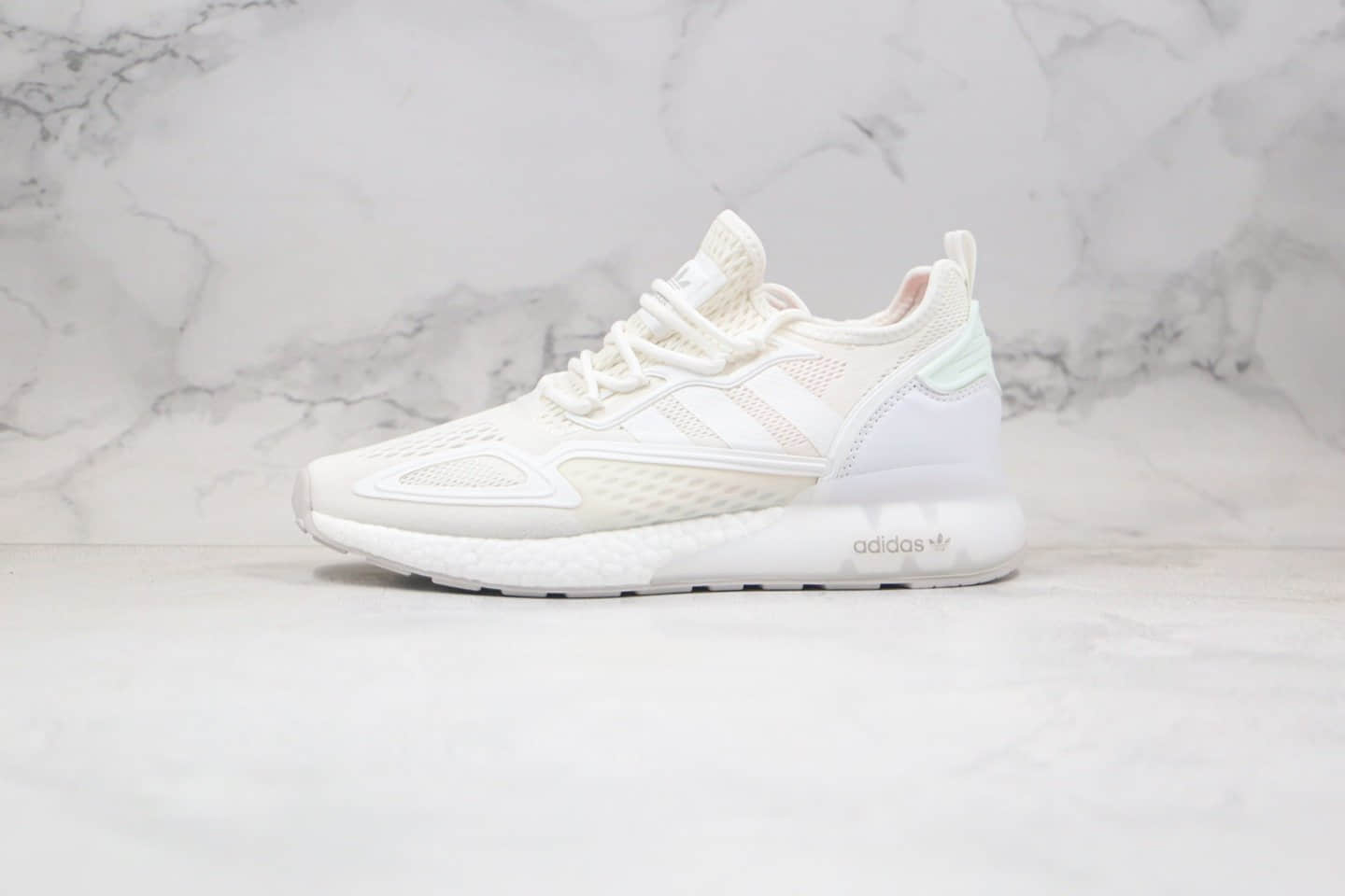 阿迪达斯adidas Originals ZX 2K Boost纯原版本易烊千玺同款爆米花缓震休闲运动跑鞋纯白色区别市面通货 货号：FX8834