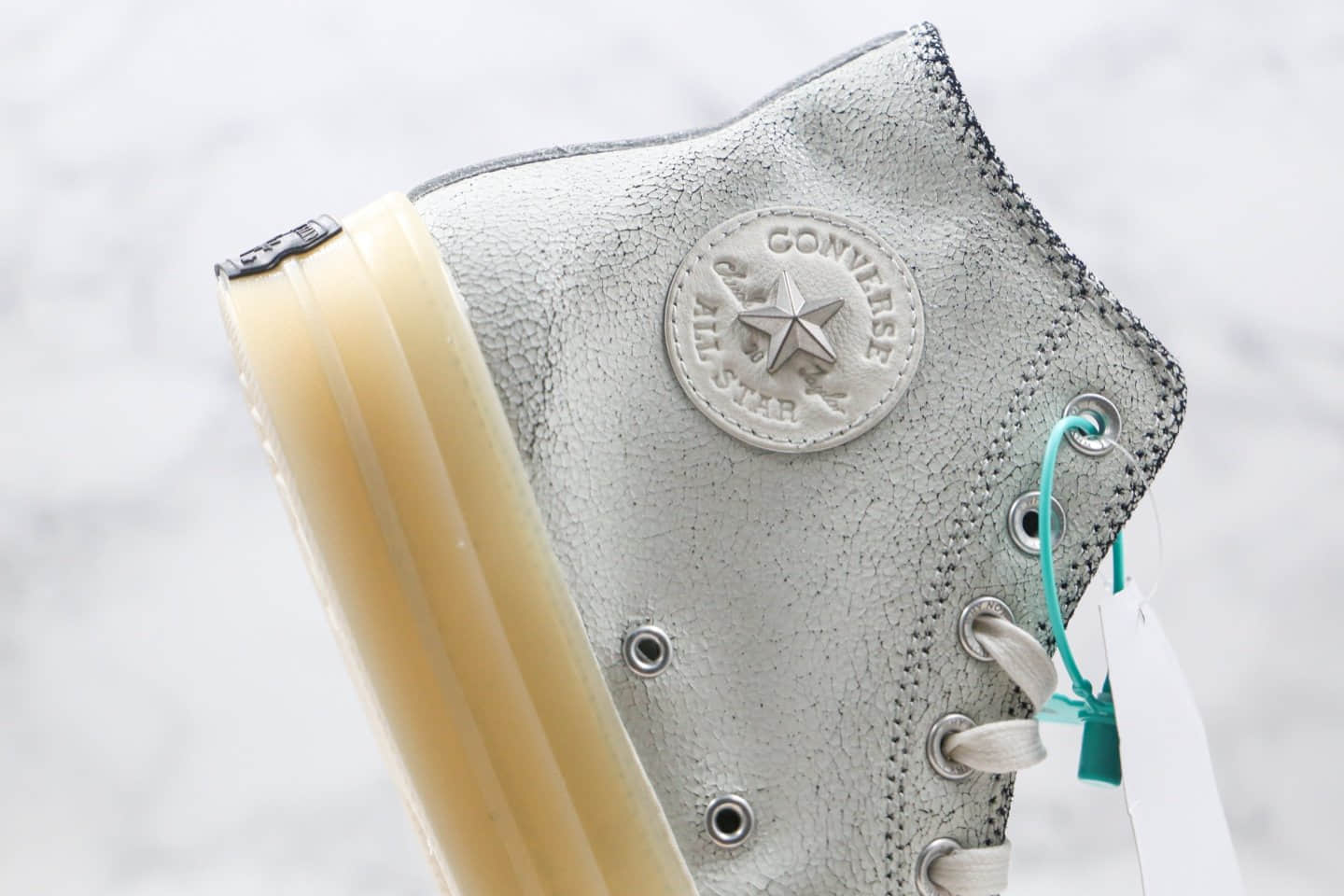 匡威Russell Westbrook x Air Jordan x Converse Chuck Translucent Midsole 1970 High Why Not三方联名款公司级版本白灰黑色皮革刺绣铁网果冻水晶底板鞋 货号:169628C