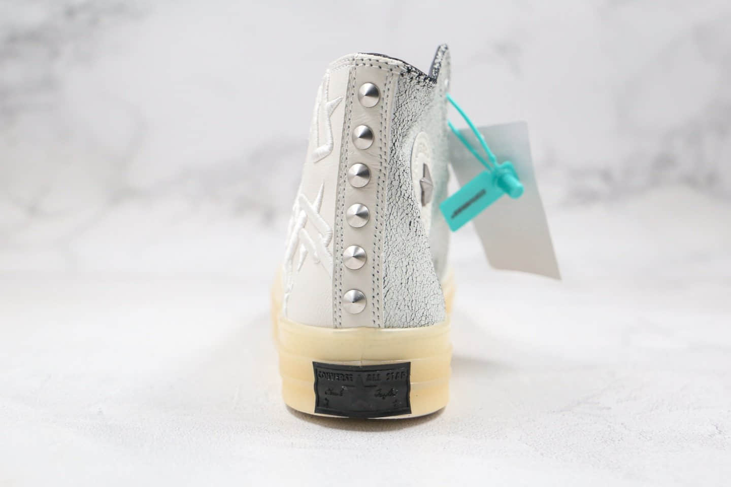 匡威Russell Westbrook x Air Jordan x Converse Chuck Translucent Midsole 1970 High Why Not三方联名款公司级版本白灰黑色皮革刺绣铁网果冻水晶底板鞋 货号:169628C