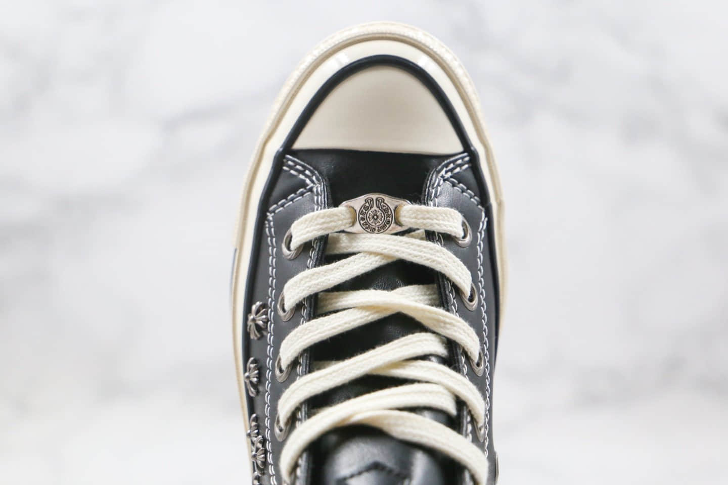 匡威Chrome Heart X Converse Chuck 70公司级版本克罗心联名皮面板鞋黑色蓝底双围条 货号:169999C