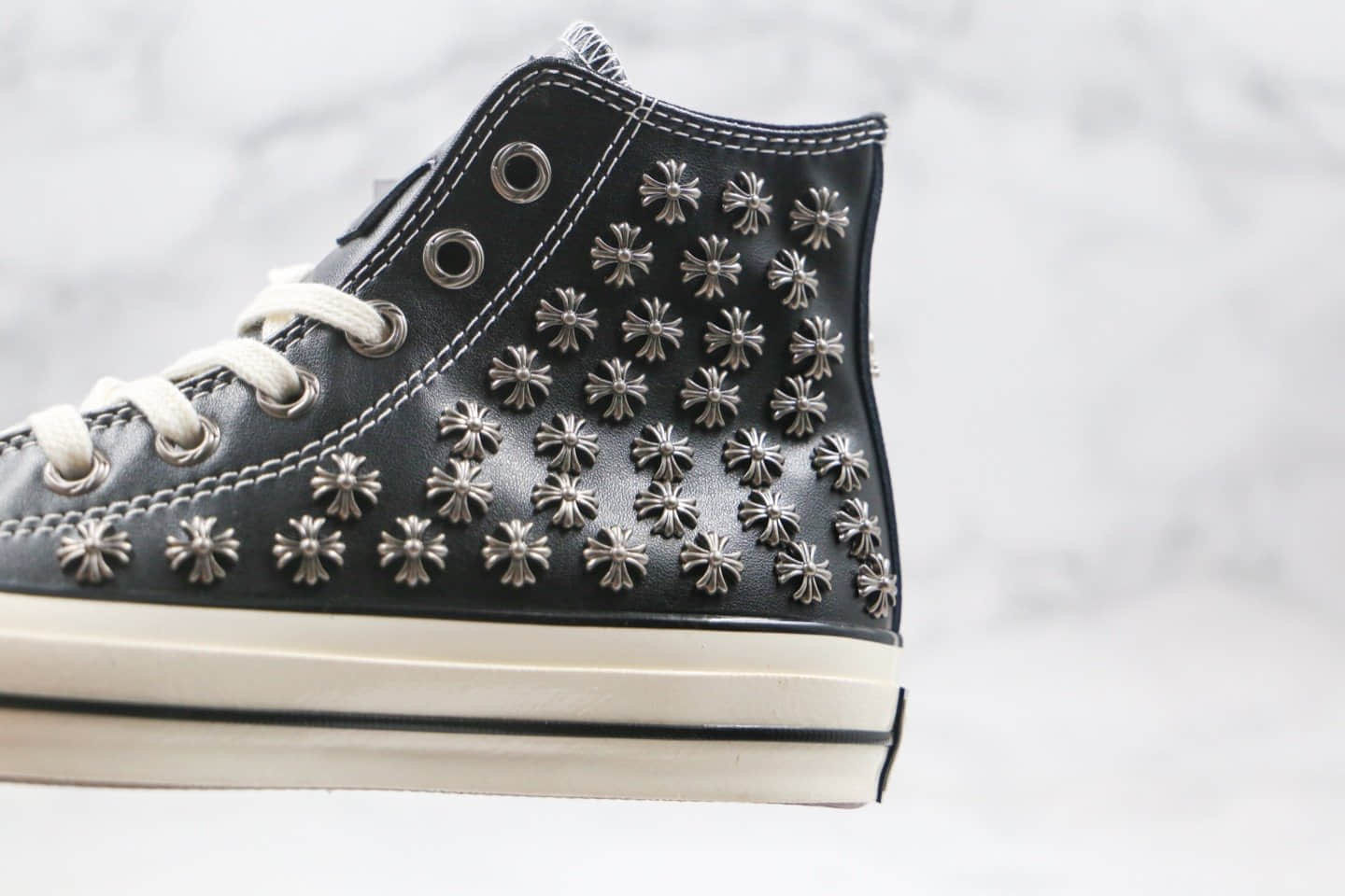 匡威Chrome Heart X Converse Chuck 70公司级版本克罗心联名皮面板鞋黑色蓝底双围条 货号:169999C