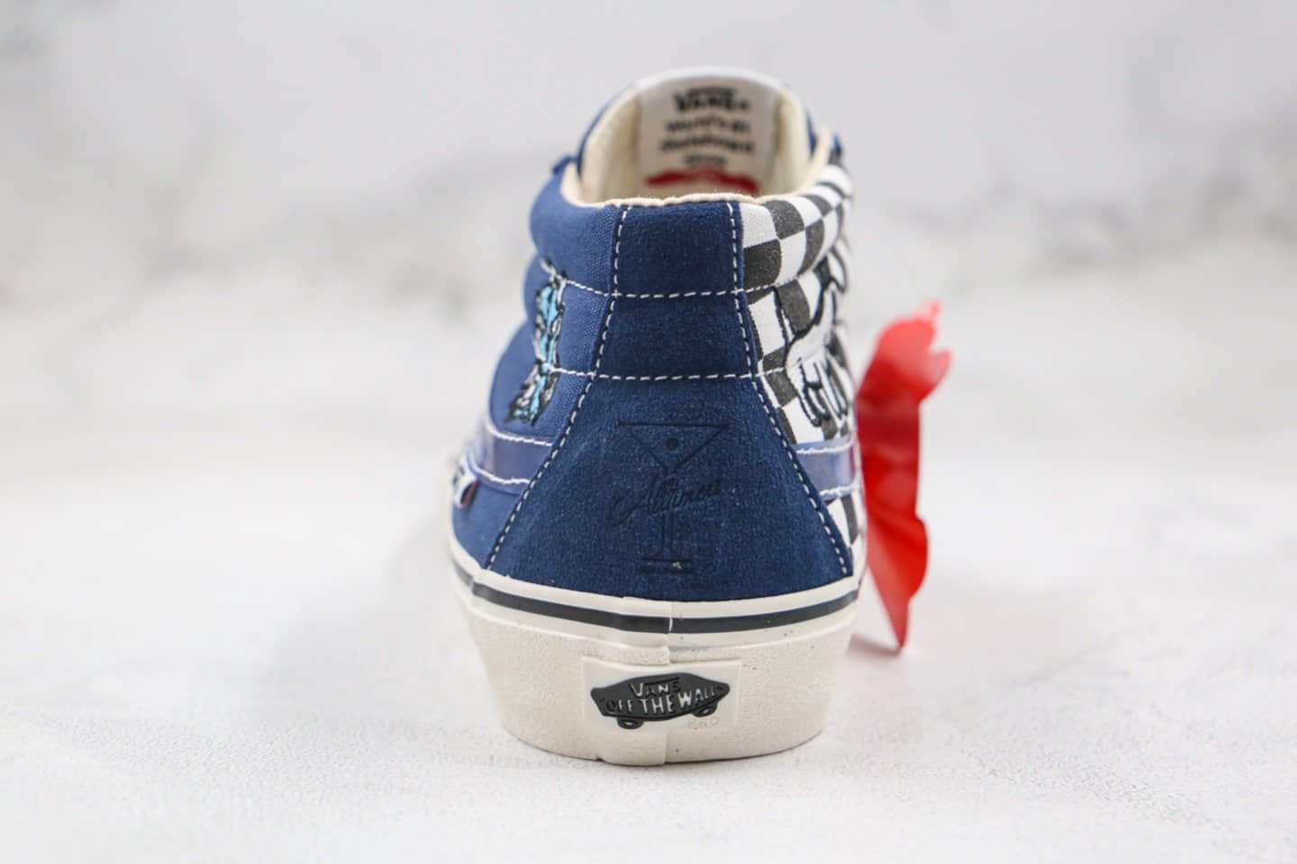 万斯VANS sk8-MID 2020 x Alltimers联名款公司级版本中帮卡通涂鸦小怪兽蓝白色棋盘格子硫化板鞋原鞋开模一比一打造