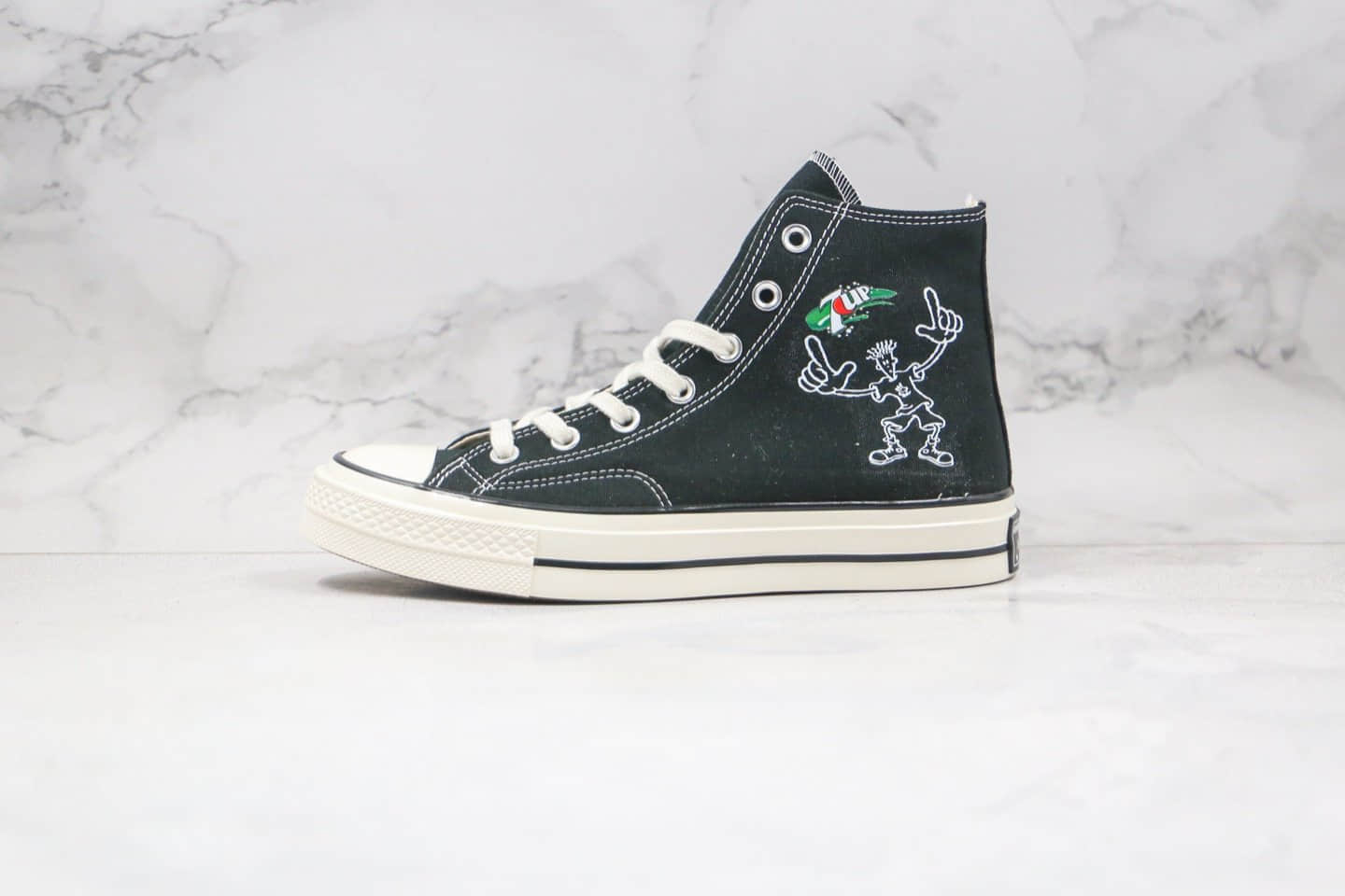 匡威Converse x 7UP七喜汽水联名款公司级版本黑色帆布鞋原厂硫化大底正确硅蓝软中底 货号：162050C