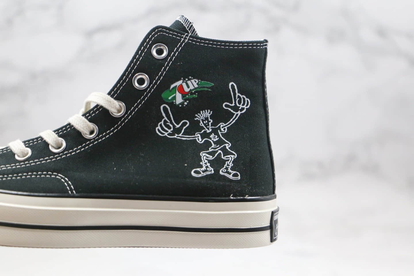 匡威Converse x 7UP七喜汽水联名款公司级版本黑色帆布鞋原厂硫化大底正确硅蓝软中底 货号：162050C