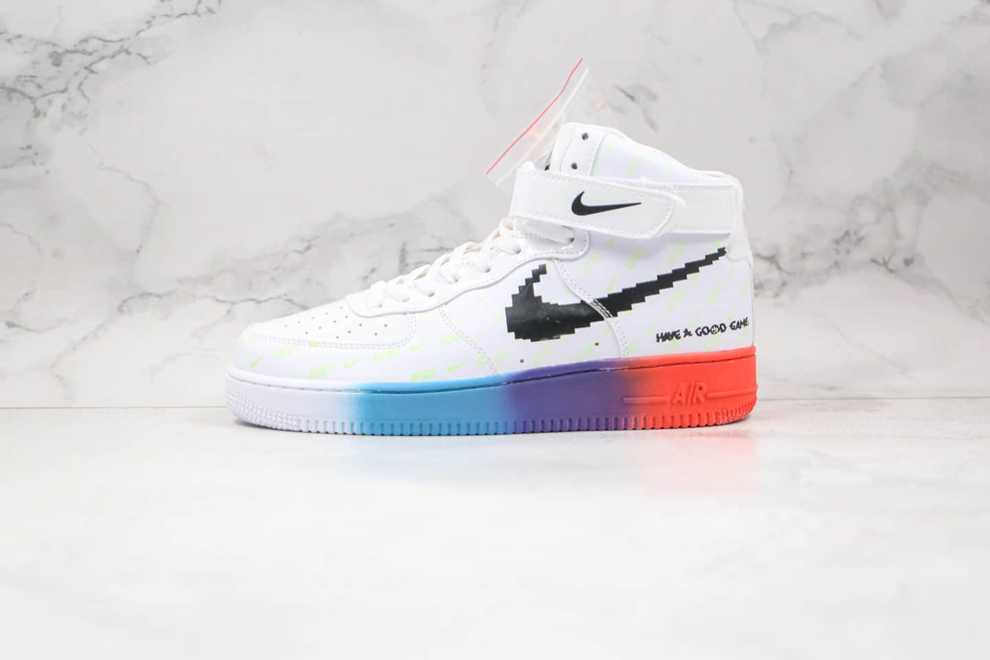 耐克Nike force 1 Mini Swoosh Logo纯原版本高帮空军一号英雄联盟电玩数码配色内置全掌Sole气垫 货号：DC2111-101