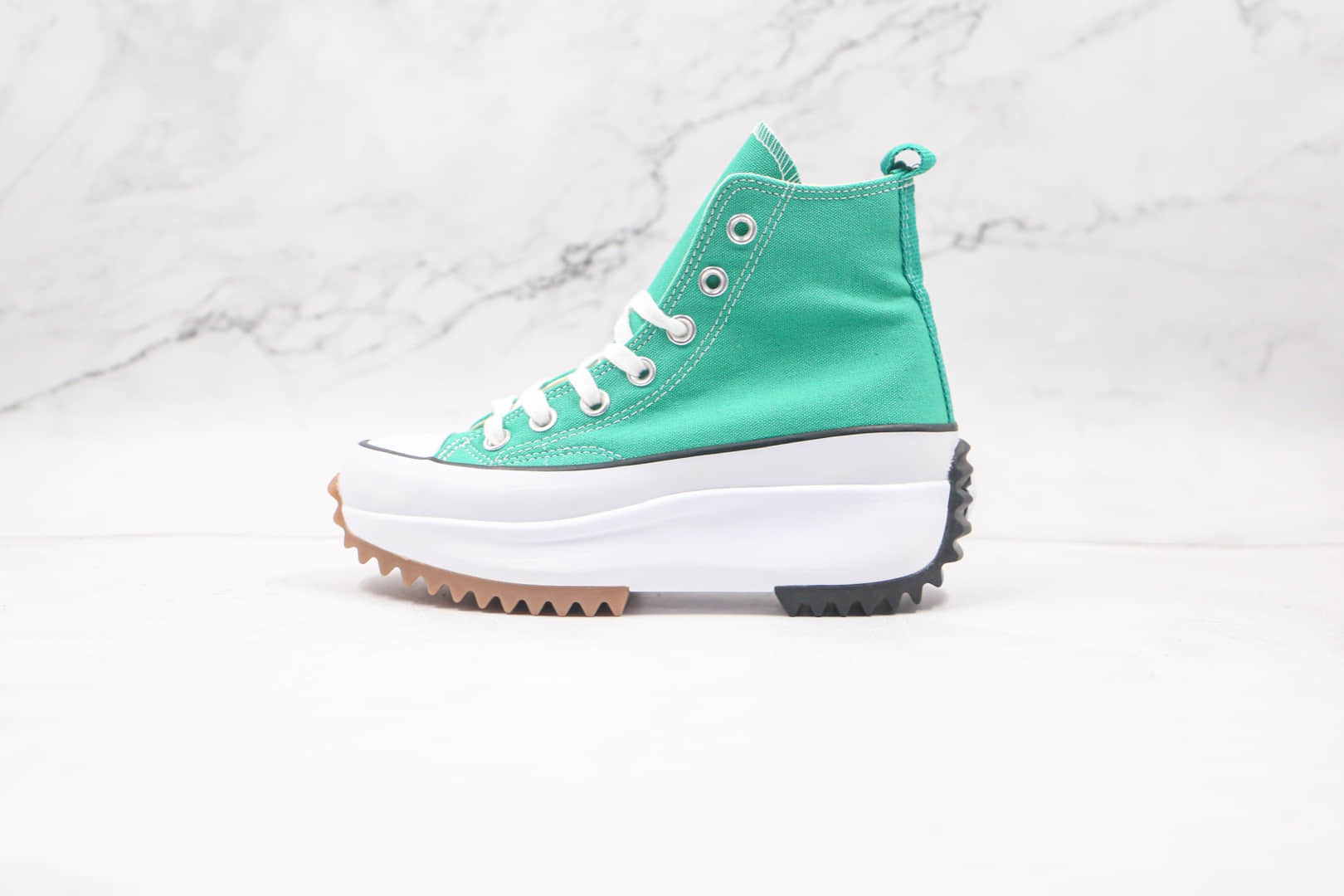 匡威Converse Run Star x JW Anderson联名款公司级版本厚底锯齿高帮绿色帆布鞋原厂硫化工艺