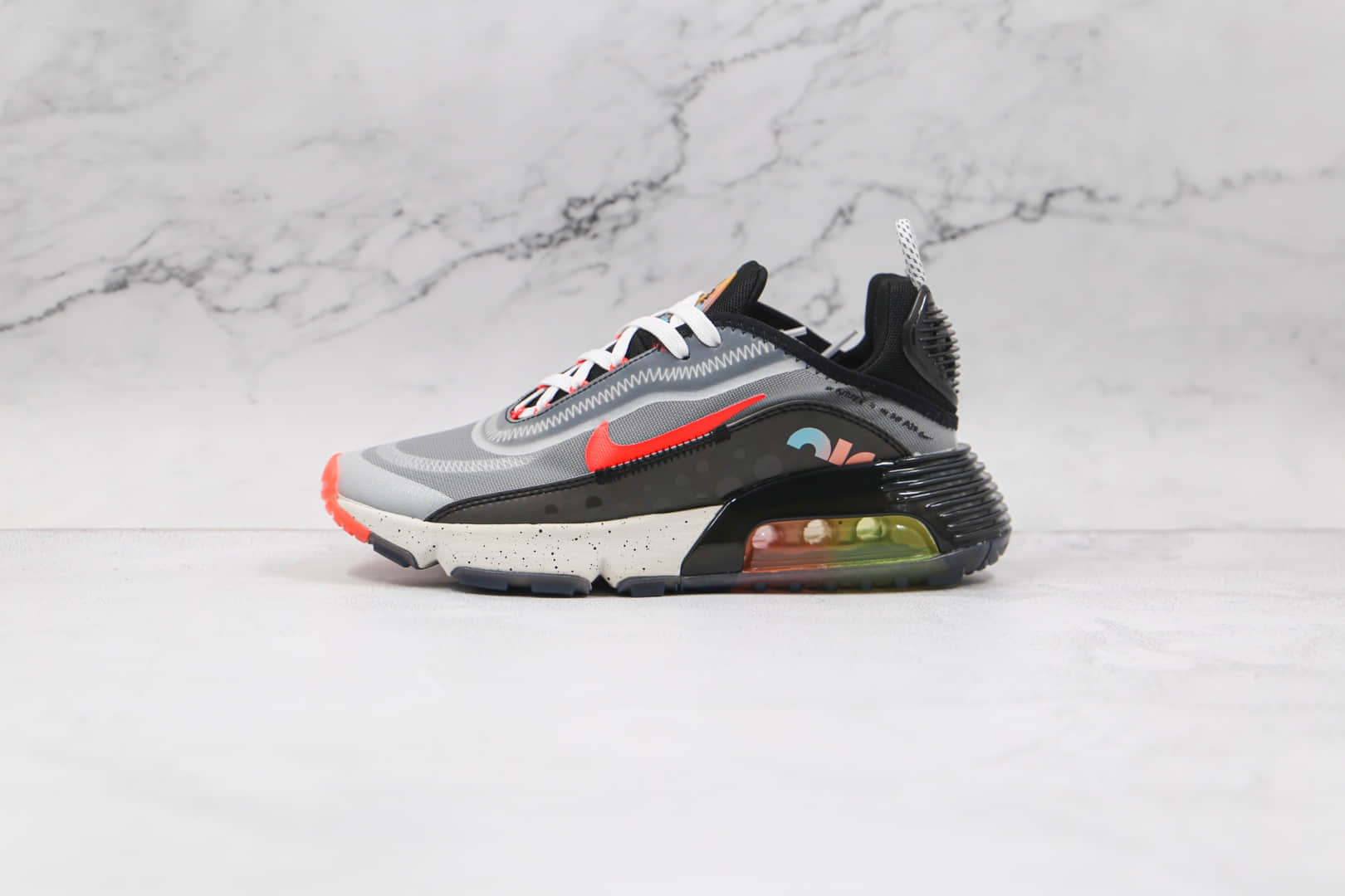 耐克Nike Air Max 90纯原版本网面彩虹Max2090波点灰黑粉色气垫鞋原楦头纸板打造 货号：DD8497-160