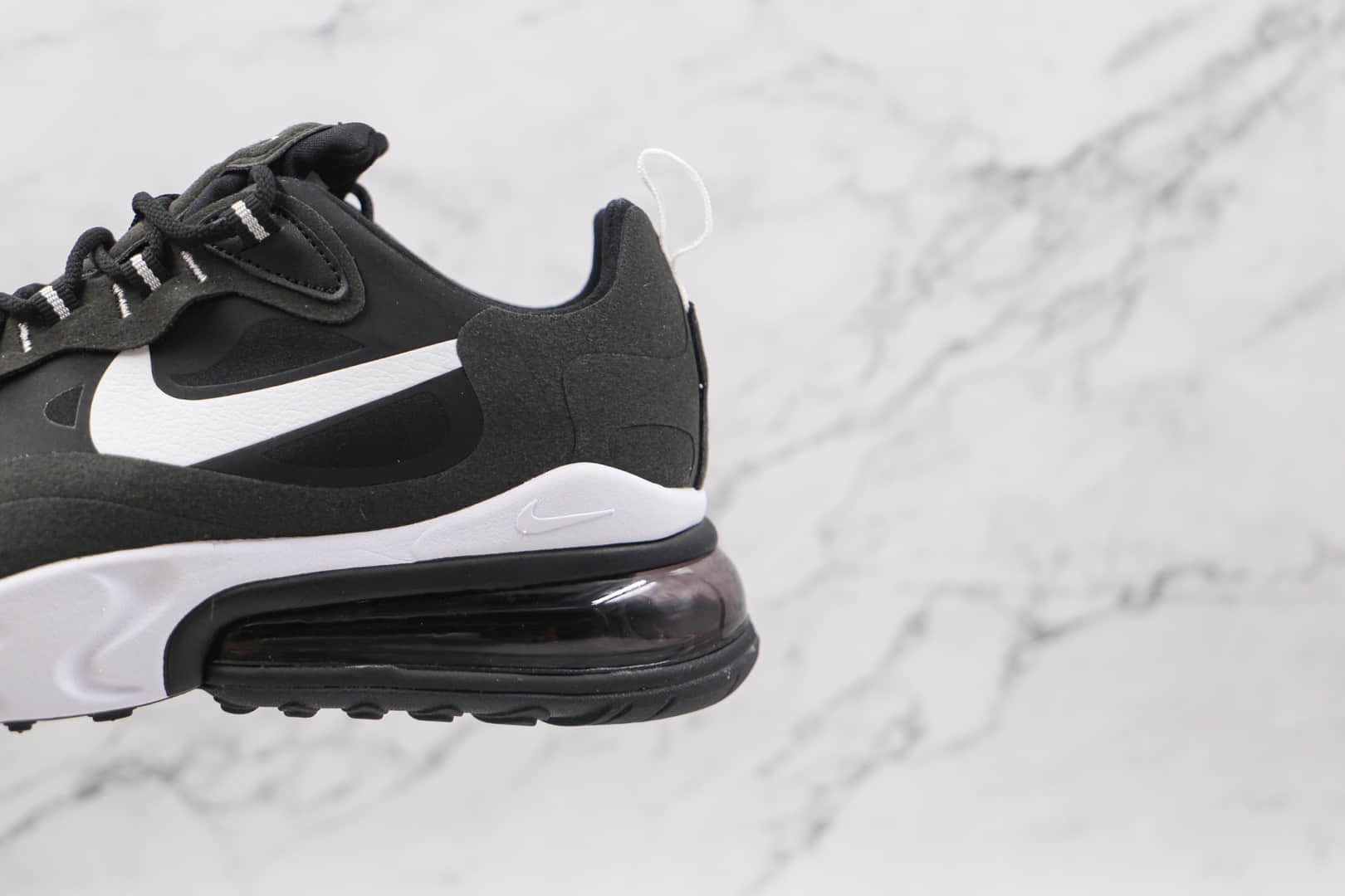 耐克Nike Air Max 270 React纯原版本瑞亚赛车系列半掌气垫跑鞋黑白色原标原盒 货号:CI3866-004