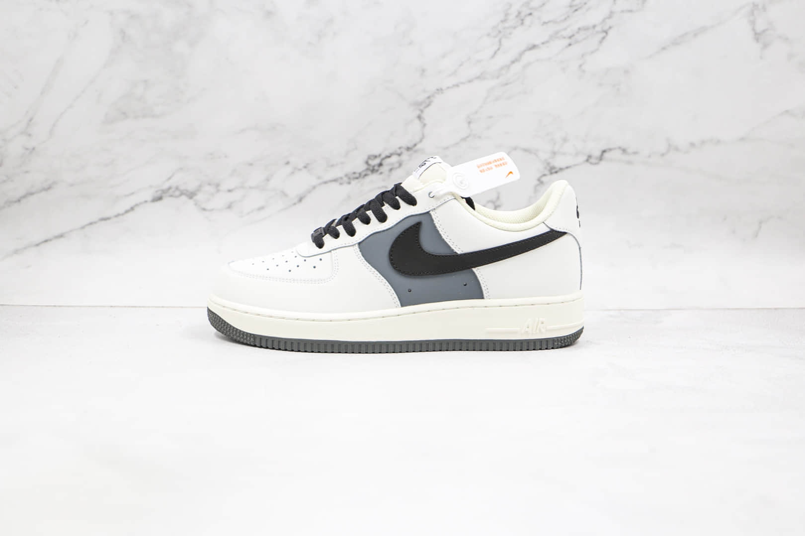 耐克Nike AIR FORCE 1纯原版本低帮空军一号灰白拼接黑色钩板鞋内置气垫 货号:CL2026-113