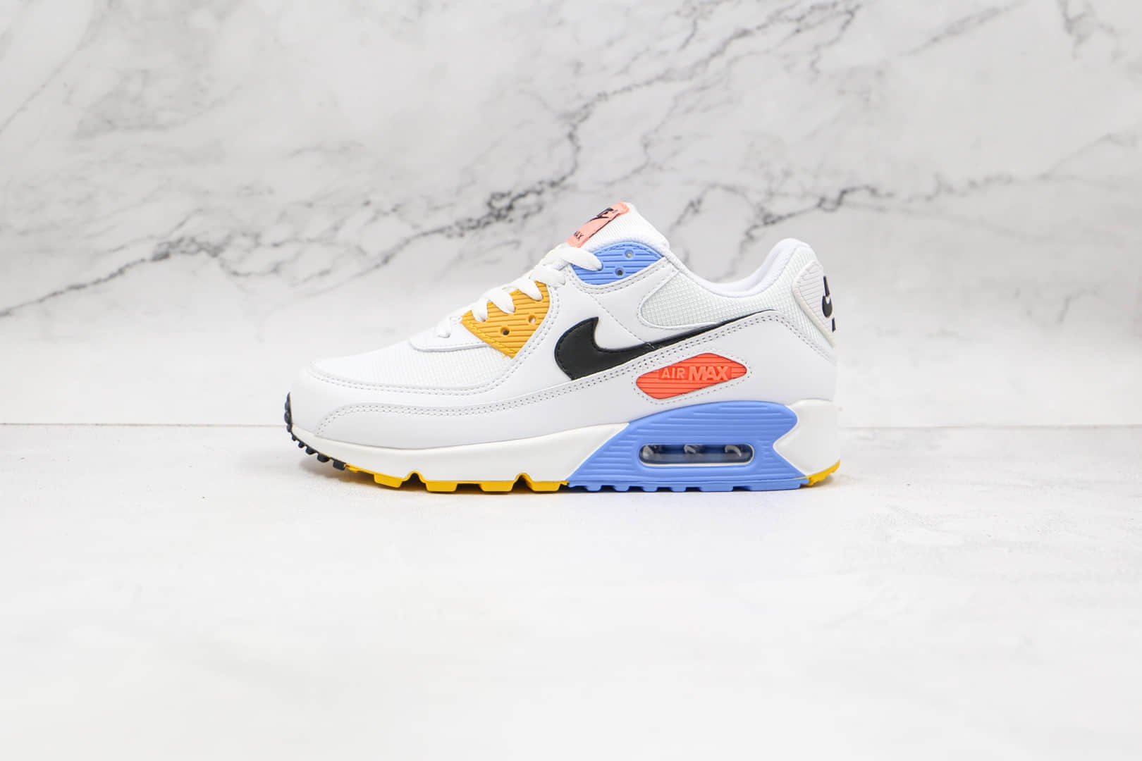 耐克Nike Air Max 90纯原版本白蓝粉黄色火星Max90气垫鞋原楦头纸板打造 货号：CZ3950-100