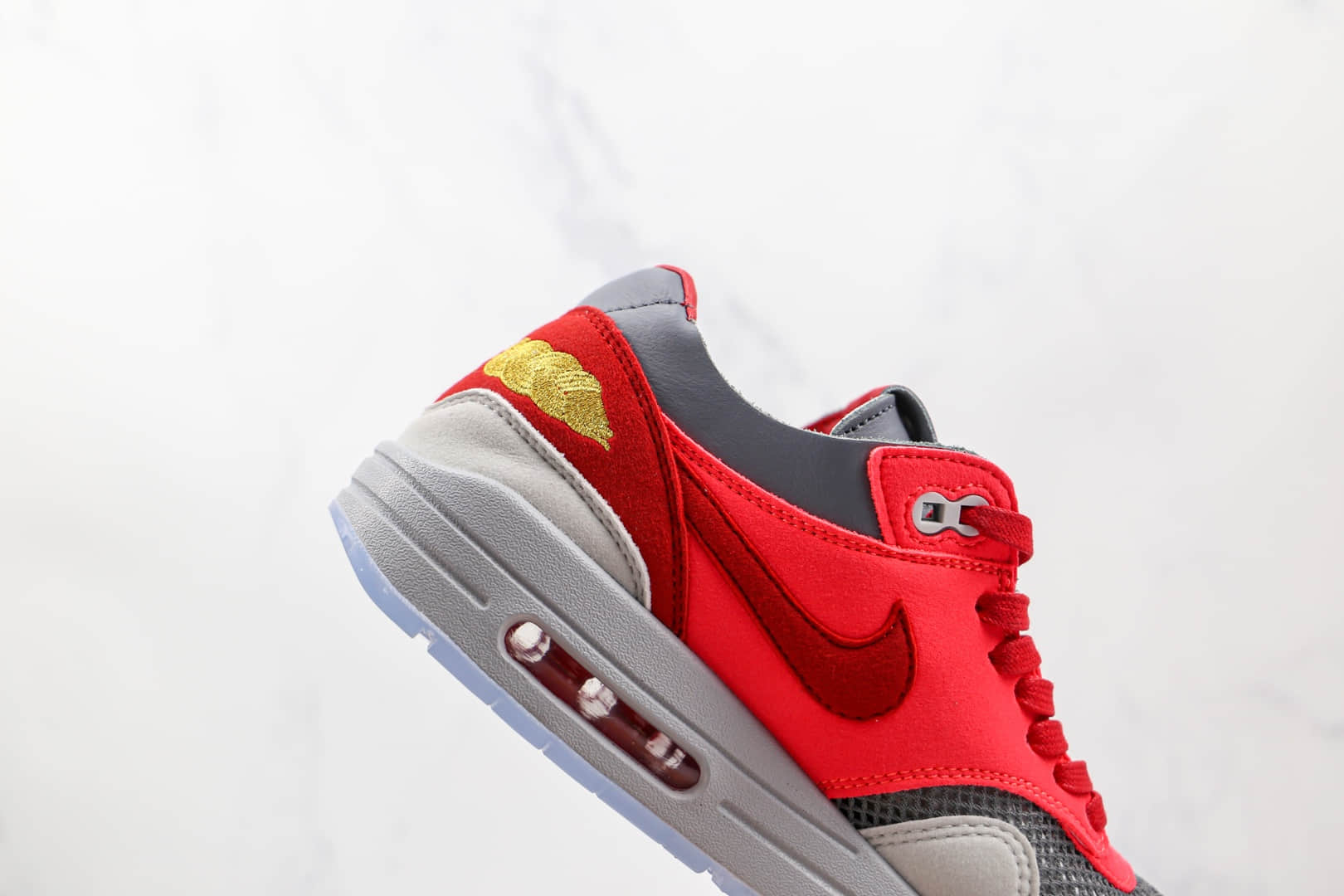 耐克Nike Air Max 1 Kiss of Death x CLOT联名款纯原版本死亡之吻3.0太阳灰红运动鞋原楦头纸板打造 货号:DD1870-600
