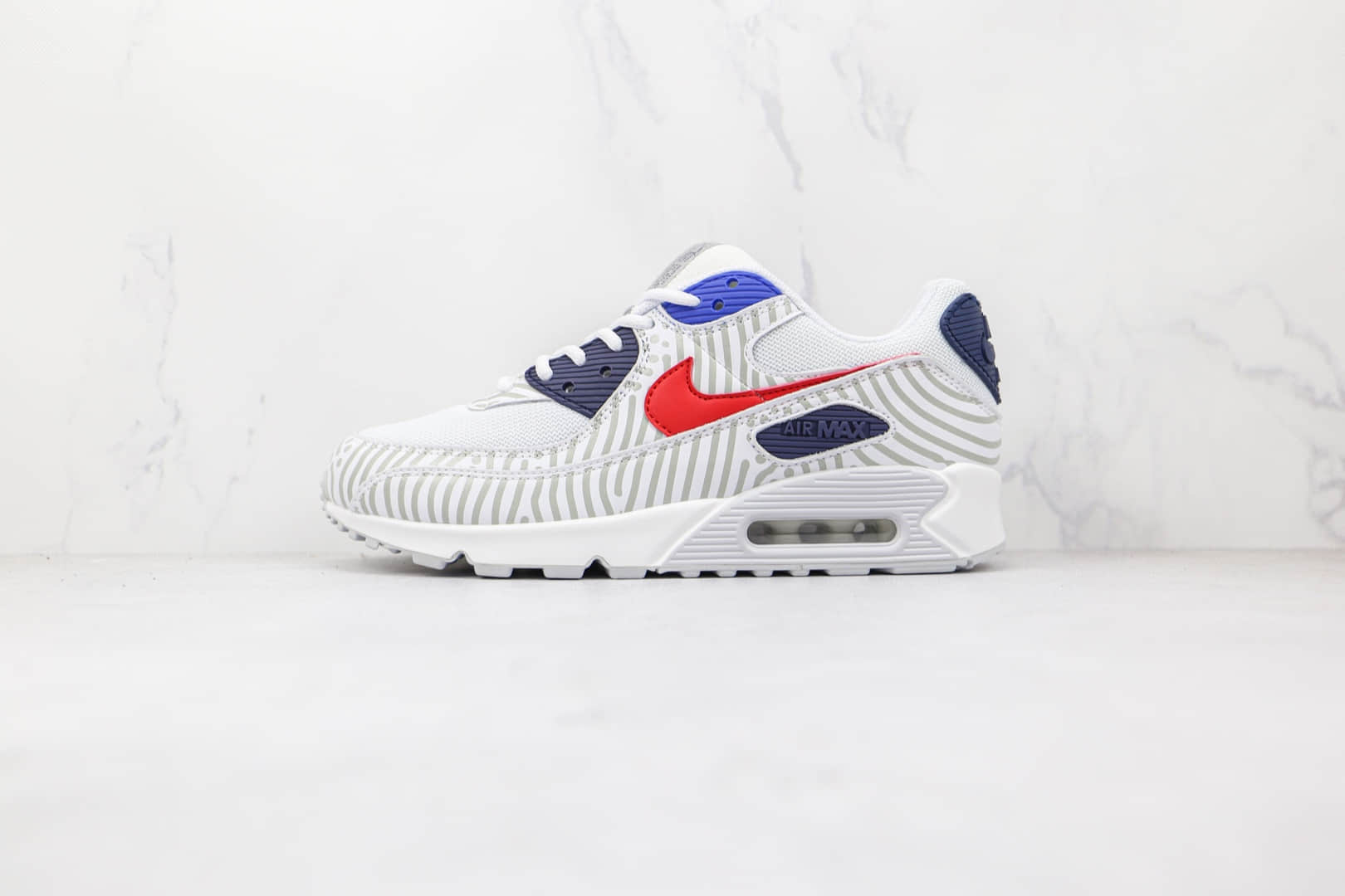 耐克Nike Air Max 90纯原版本条纹斑马Max90灰红蓝色气垫鞋原档案数据开发 货号：CW7574-100