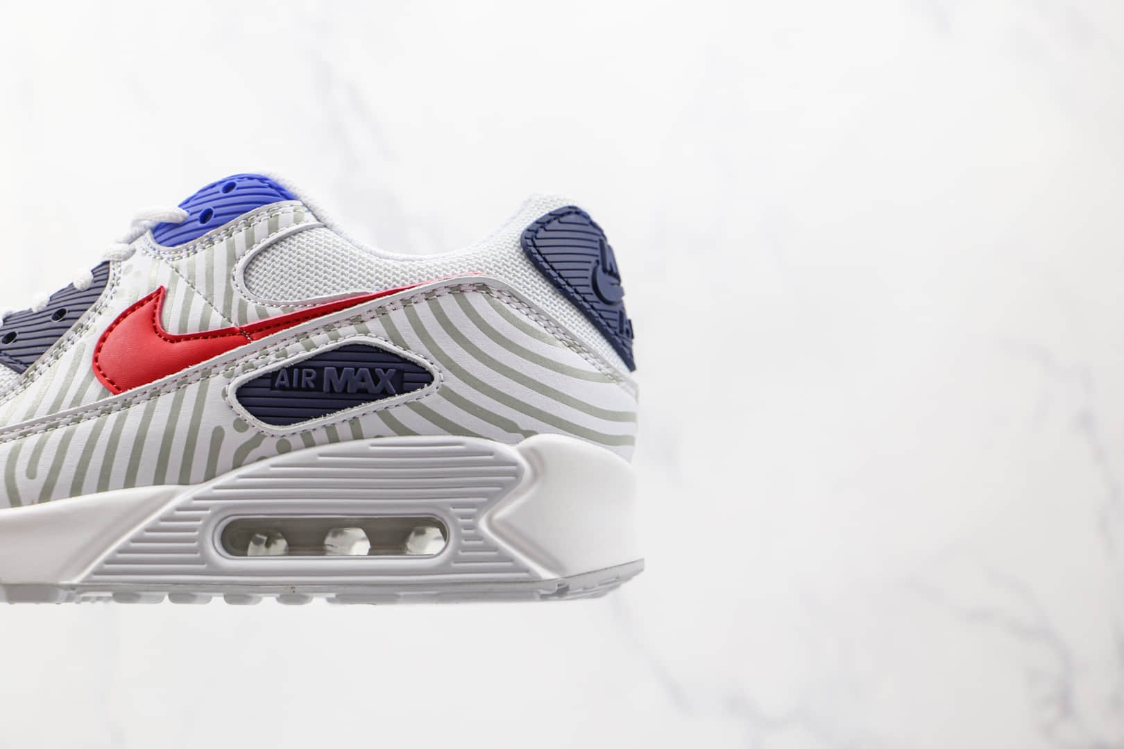 耐克Nike Air Max 90纯原版本条纹斑马Max90灰红蓝色气垫鞋原档案数据开发 货号：CW7574-100