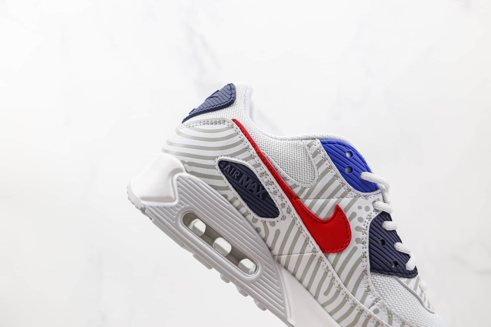 耐克Nike Air Max 90纯原版本条纹斑马Max90灰红蓝色气垫鞋原档案数据开发 货号：CW7574-100