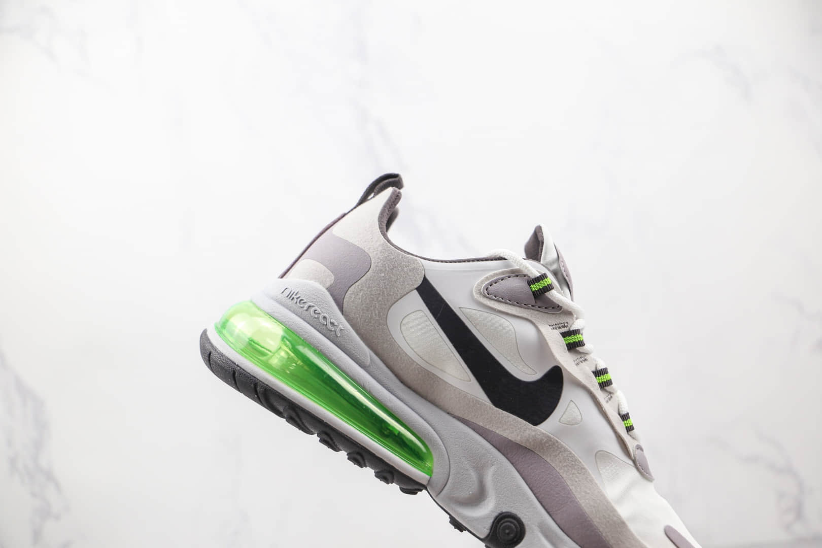 耐克Nike Air Max 270 React纯原版本白灰绿色Max270半掌气垫鞋原档案数据开发 货号：CI3866-100