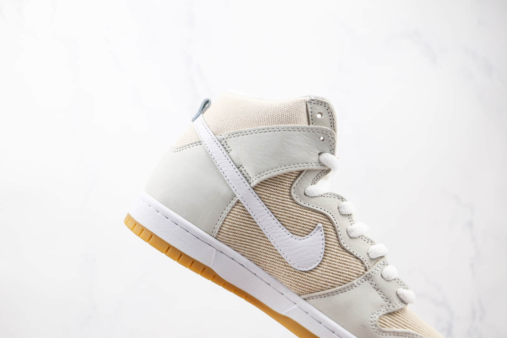 耐克Nike SB Dunk High Unbleached Pack纯原版本高帮SB DUNK布面白黄亚麻色板鞋原档案数据开发 货号：DA9626-100