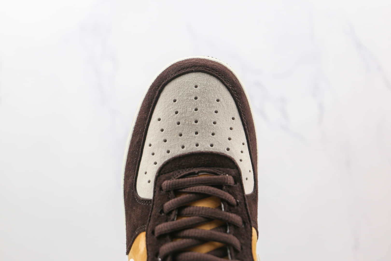 耐克Nike Air Force 1纯原版本低帮空军一号巧克力黄褐拼接猪八革麂皮板鞋内置气垫 货号:NT9988-008