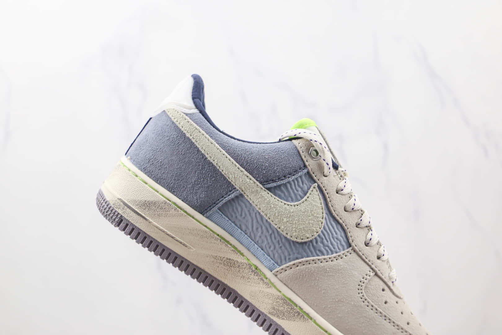 耐克Nike Air Force 1纯原版本低帮空军一号灰蓝色做旧拼色板鞋原楦头纸板打造 货号:DO2339-114