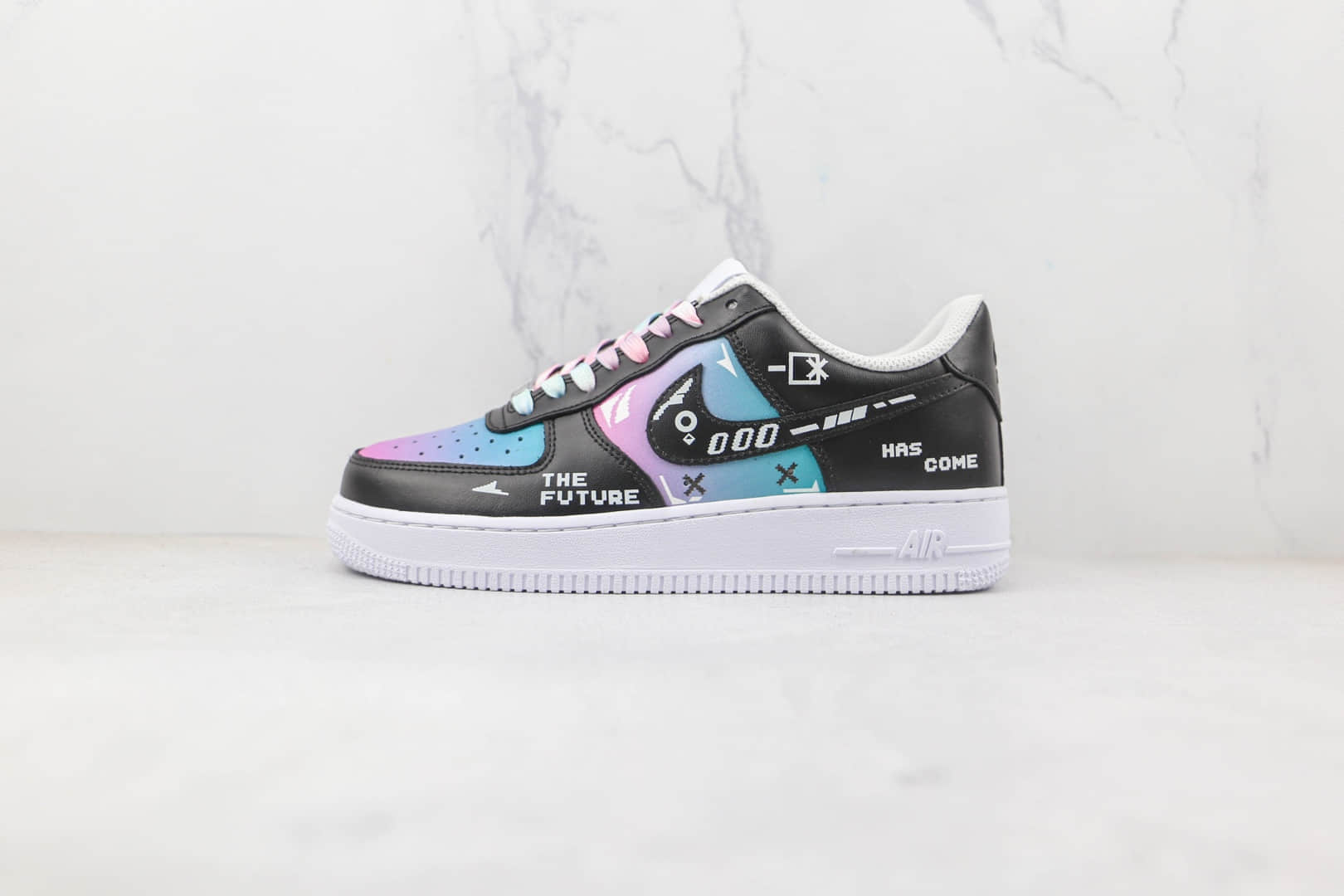 耐克Nike Air Force1纯原版本低帮空军一号赛博朋克黑粉电玩像素板鞋内置气垫 货号:CW2288-111