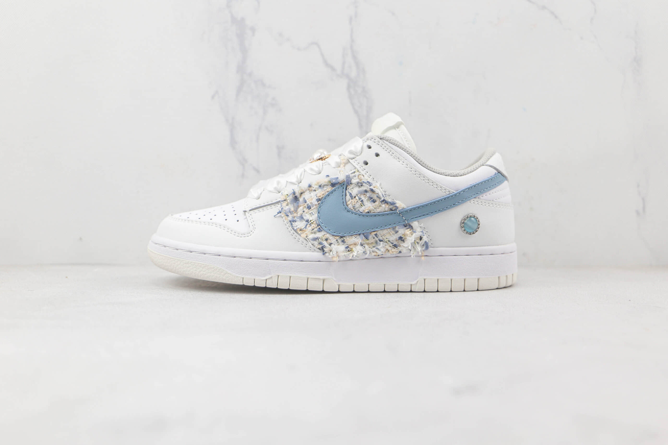 耐克Nike SB Zoom Dunk Low Pro纯原版本低帮SB DUNK小香风缝制宝石丝绸鞋带复古风白蓝定制板鞋内置气垫 货号:895969-160