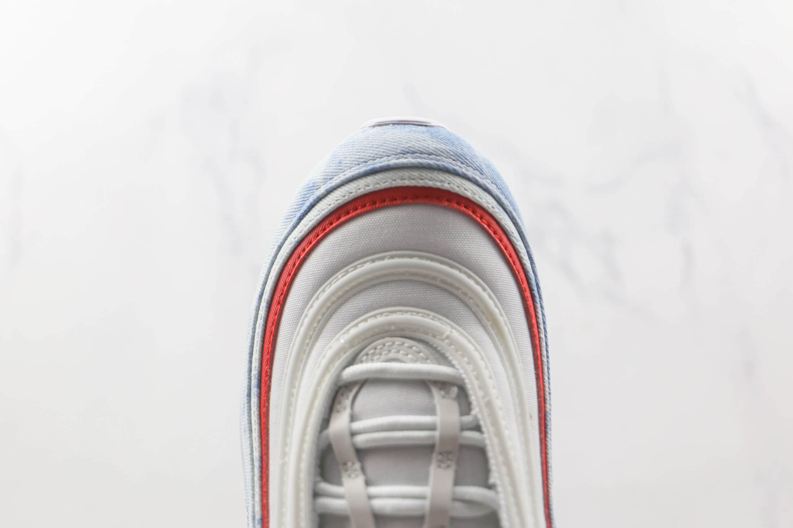 耐克NIKE Air Max 97纯原版本复古丹宁牛仔白红色Max97气垫鞋原楦头纸板打造 货号：DV2180-900