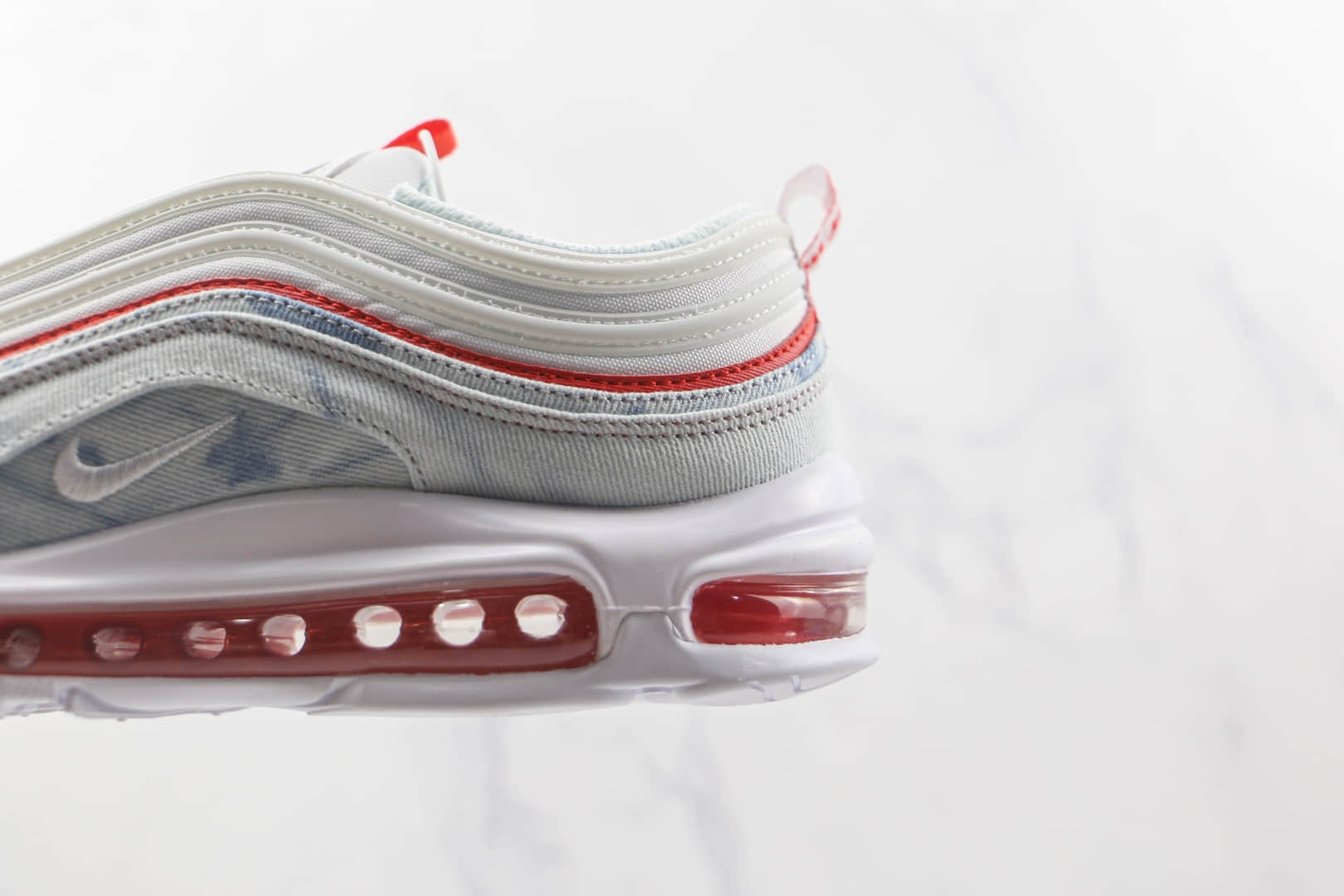 耐克NIKE Air Max 97纯原版本复古丹宁牛仔白红色Max97气垫鞋原楦头纸板打造 货号：DV2180-900