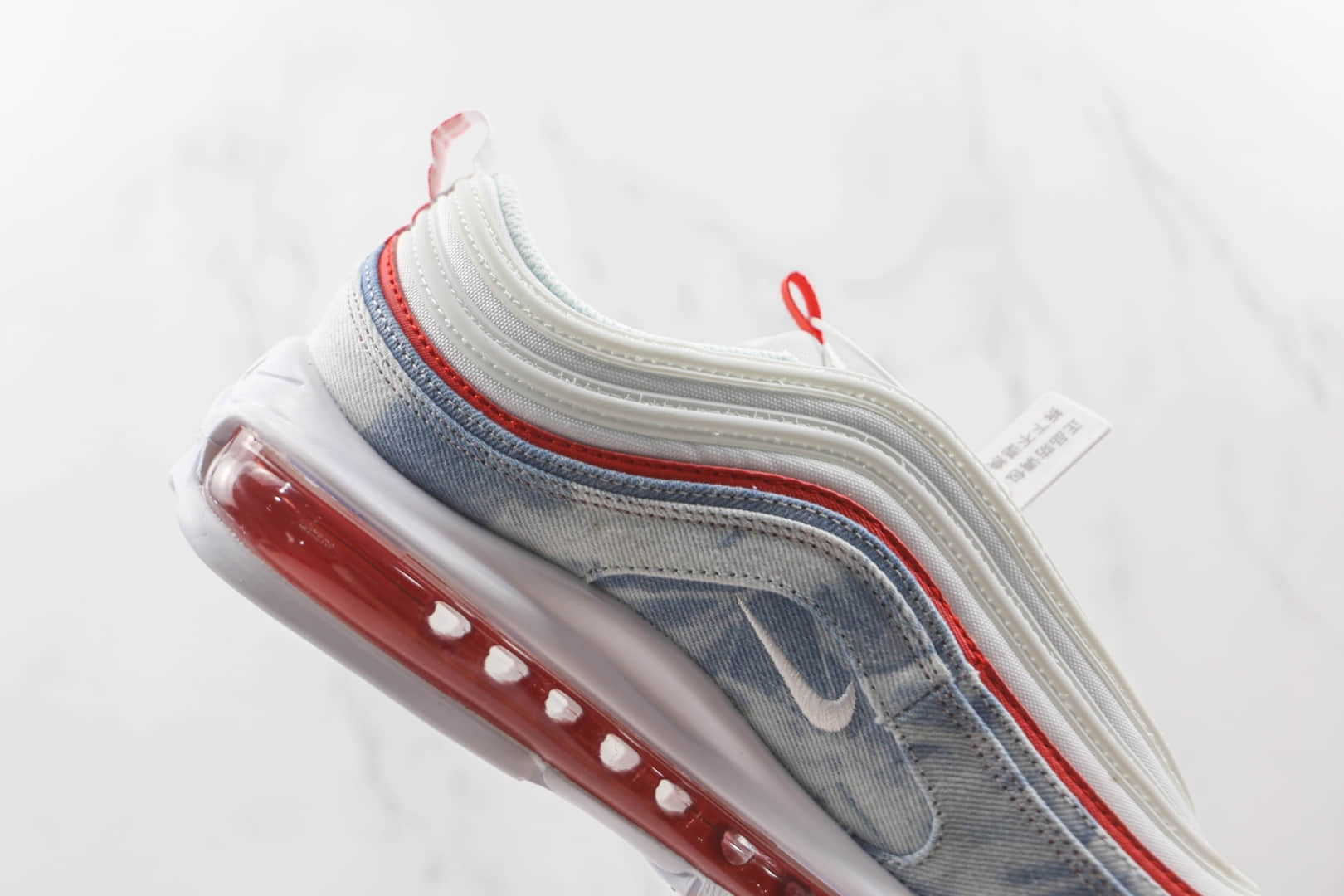 耐克NIKE Air Max 97纯原版本复古丹宁牛仔白红色Max97气垫鞋原楦头纸板打造 货号：DV2180-900