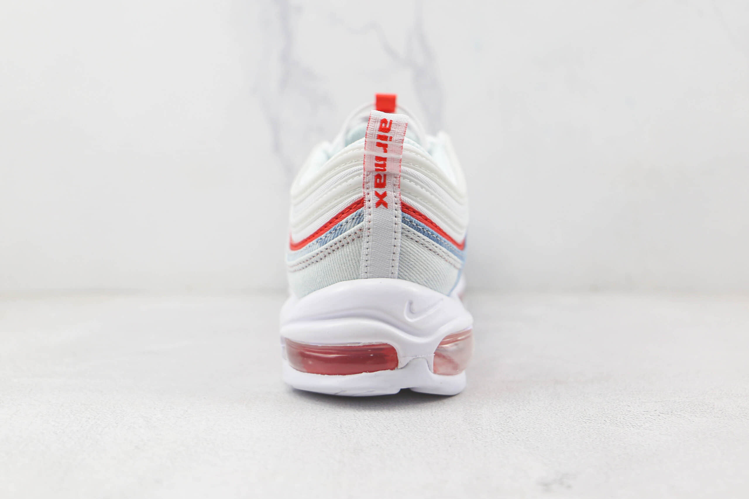 耐克NIKE Air Max 97纯原版本复古丹宁牛仔白红色Max97气垫鞋原楦头纸板打造 货号：DV2180-900