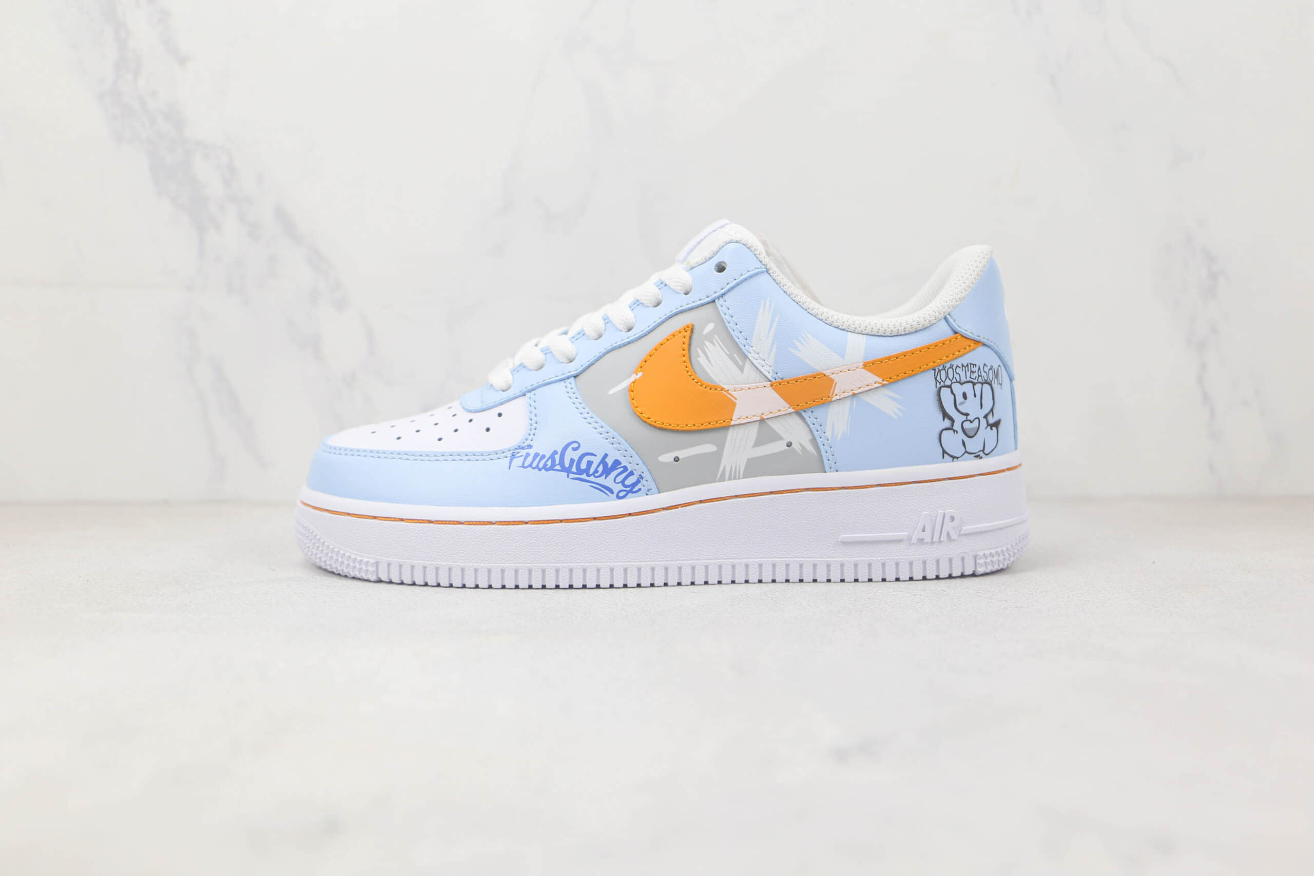耐克Nike Air Force1 07纯原版本低帮空军一号定制款圣诞夜小熊灰蓝色板鞋 耐克空军一号定制款 货号:CW2288-669