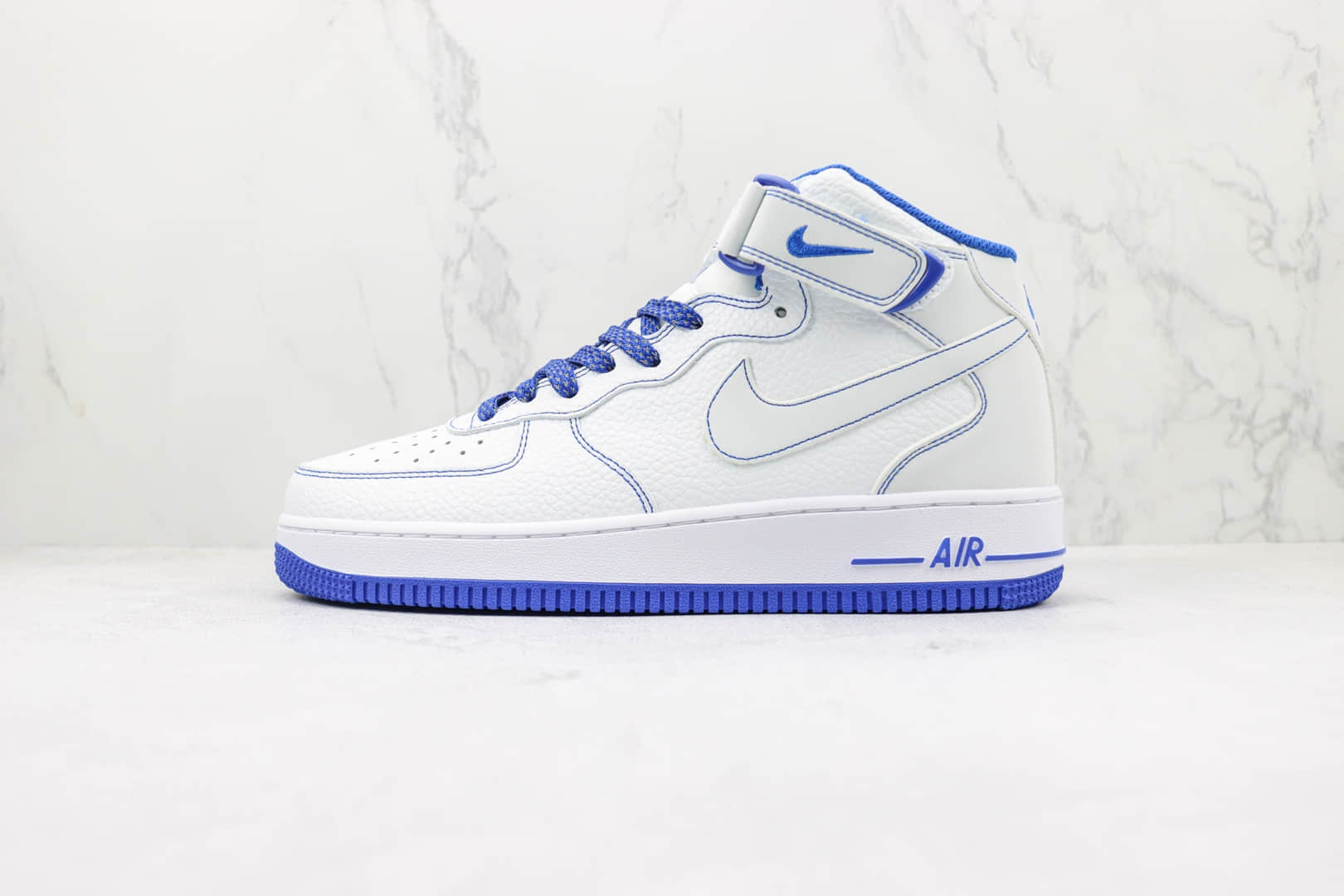耐克Nike Air Force 1 Mid纯原版本中帮空军一号白蓝双勾魔术贴款板鞋 莆田耐克空军一号货源 货号:MK0619-233