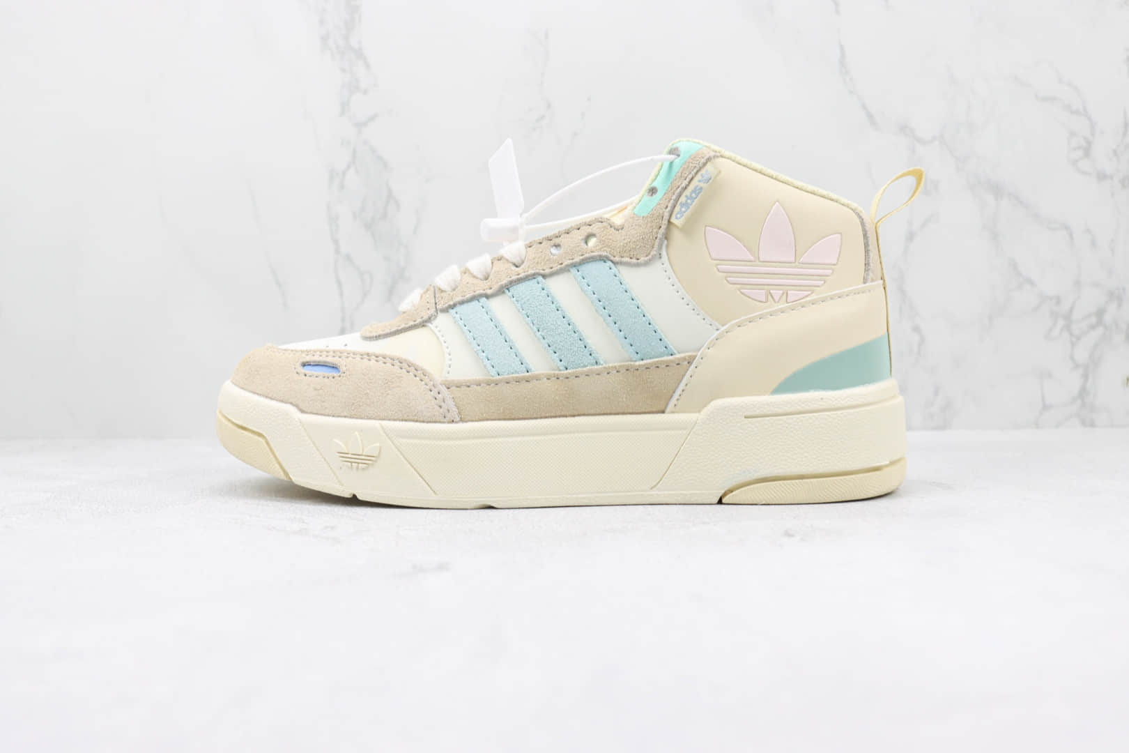 阿迪达斯Adidas Originals Post UP纯原版本三叶草中帮薄荷蓝翻毛皮板鞋 莆田阿迪达斯板鞋货源 货号：GV9330