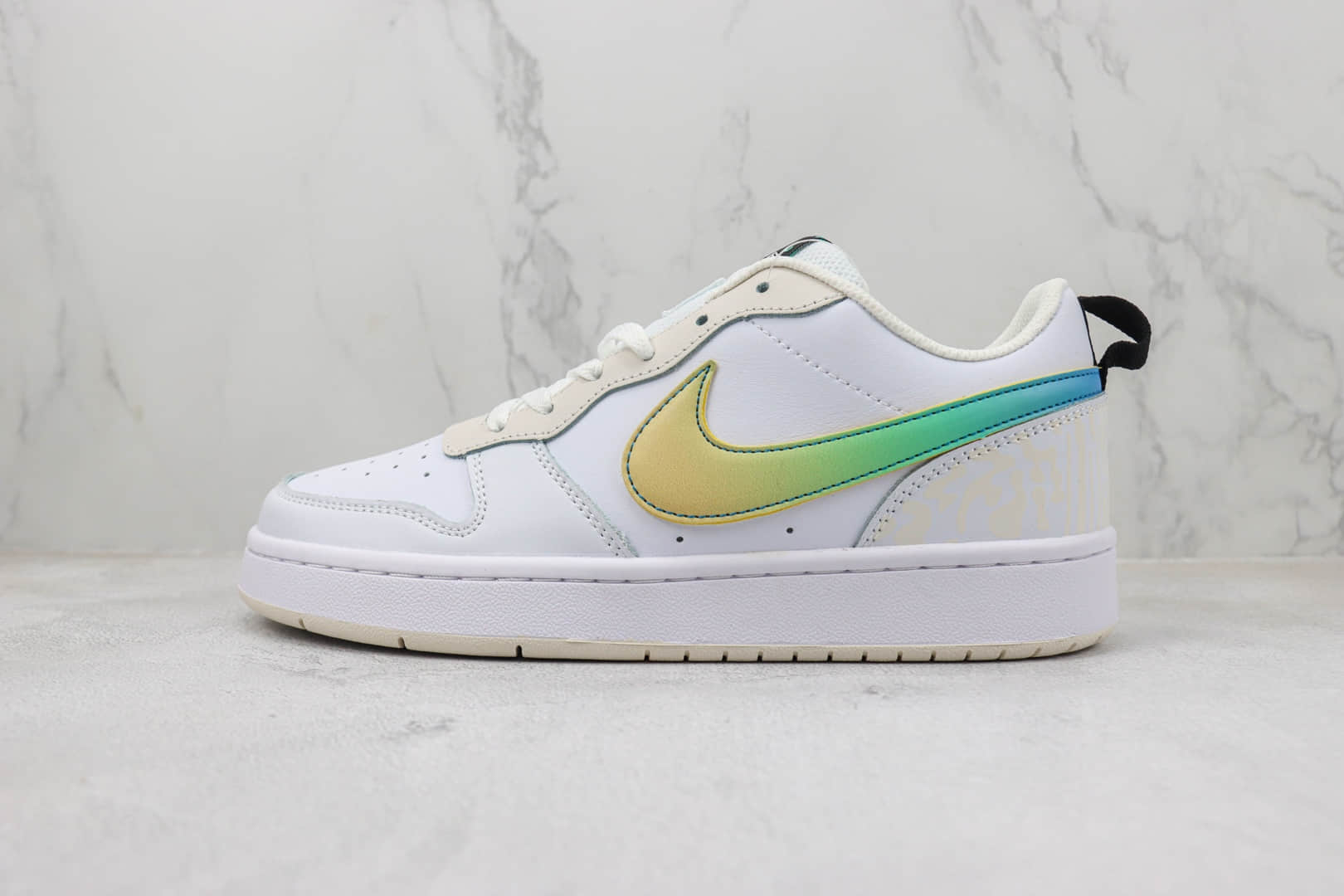 耐克Nike Court Borough Low 2纯原版本白色黄蓝渐变勾板鞋 莆田复刻耐克 货号：FJ7692-191