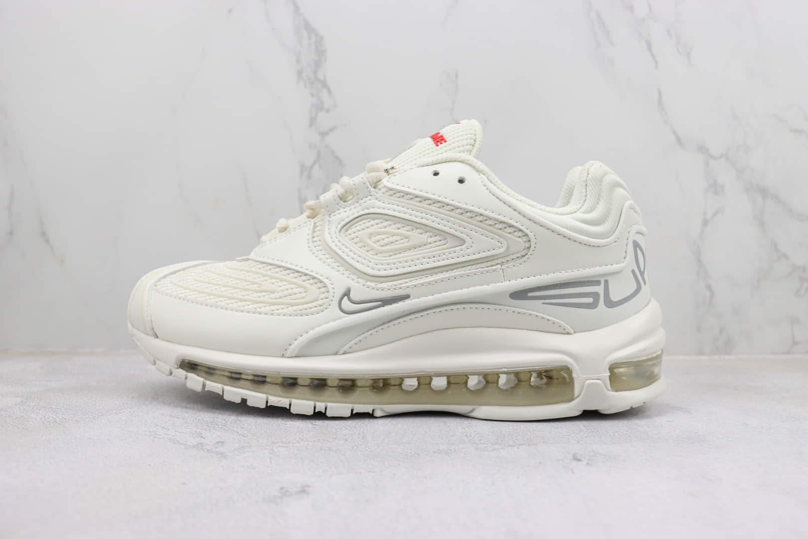 耐克Supreme x Nike Air Max 98 TL纯原版本Supreme联名Max98白色全掌气垫跑鞋 莆田耐克工厂 货号：DR1033-100