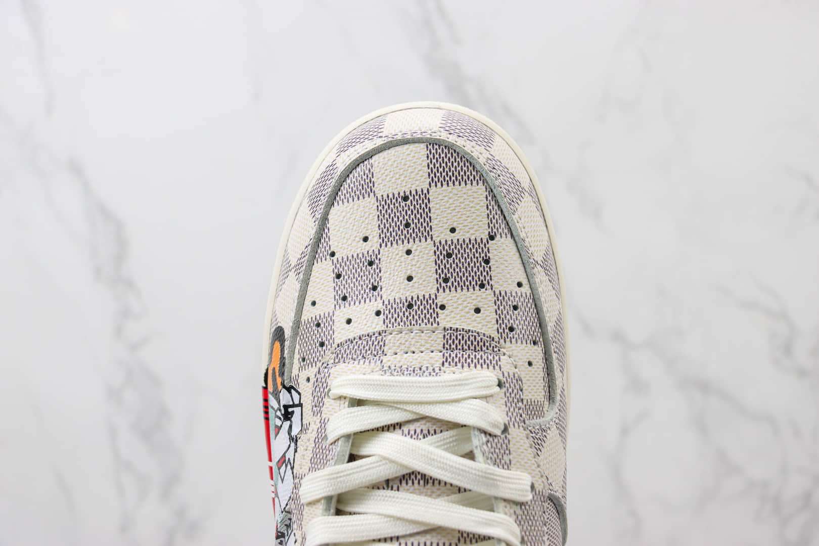 耐克Louis Vuitton x Nike Air Force 1 Mid纯原版本路易威登LV联名空军一号棋盘格中帮AF1涂鸦印花板鞋 莆田天花板AF1 货号：1A9V36