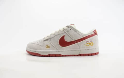 耐克Gucci x Nike SB Dunk Low纯原版本低帮SB Dunk蛇年限定灰红麂皮中国结Gucci联名低帮板鞋 莆田耐克货源 货号：XX3168-111