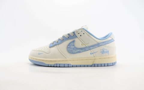 耐克Stussy x Nike SB Dunk Low纯原版本斯图西联名SB Dunk米蓝色多勾印花板鞋 莆田耐克代理 货号：XS6088-503