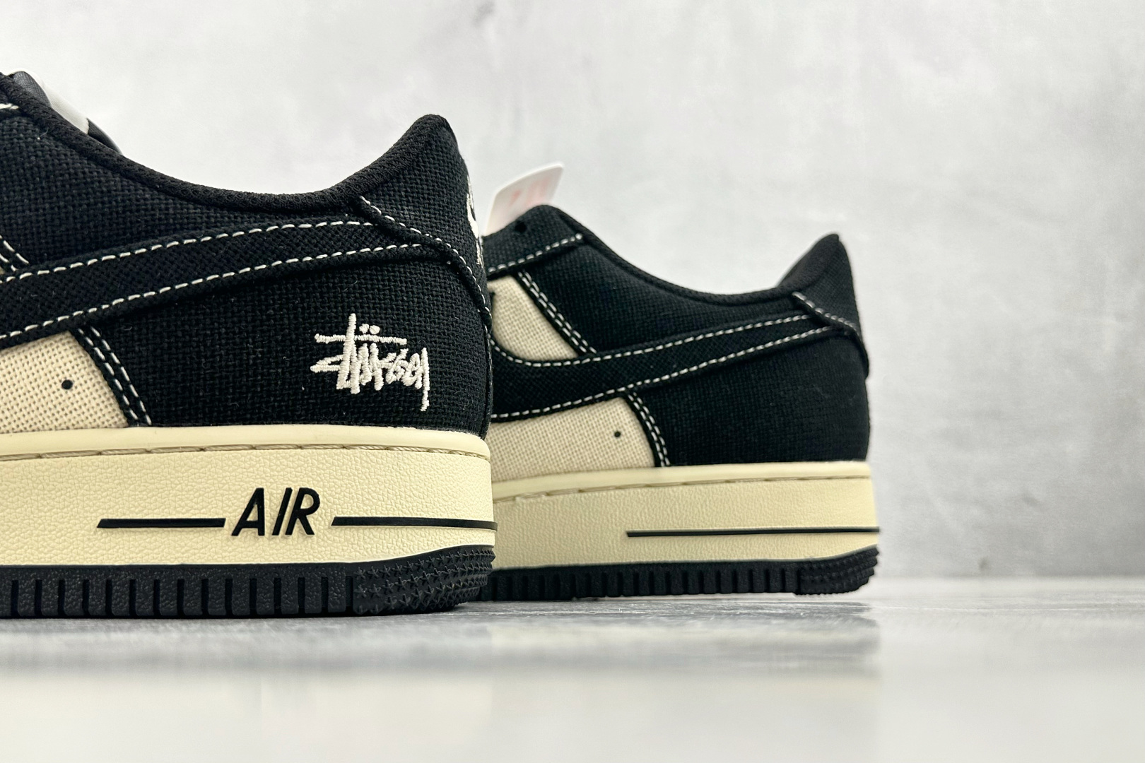 耐克Stussy x Nike Air Force 1'07纯原版本斯图西联名空军一号AF1米黑棉麻低帮板鞋 莆田耐克货源 货号:XX3168-156