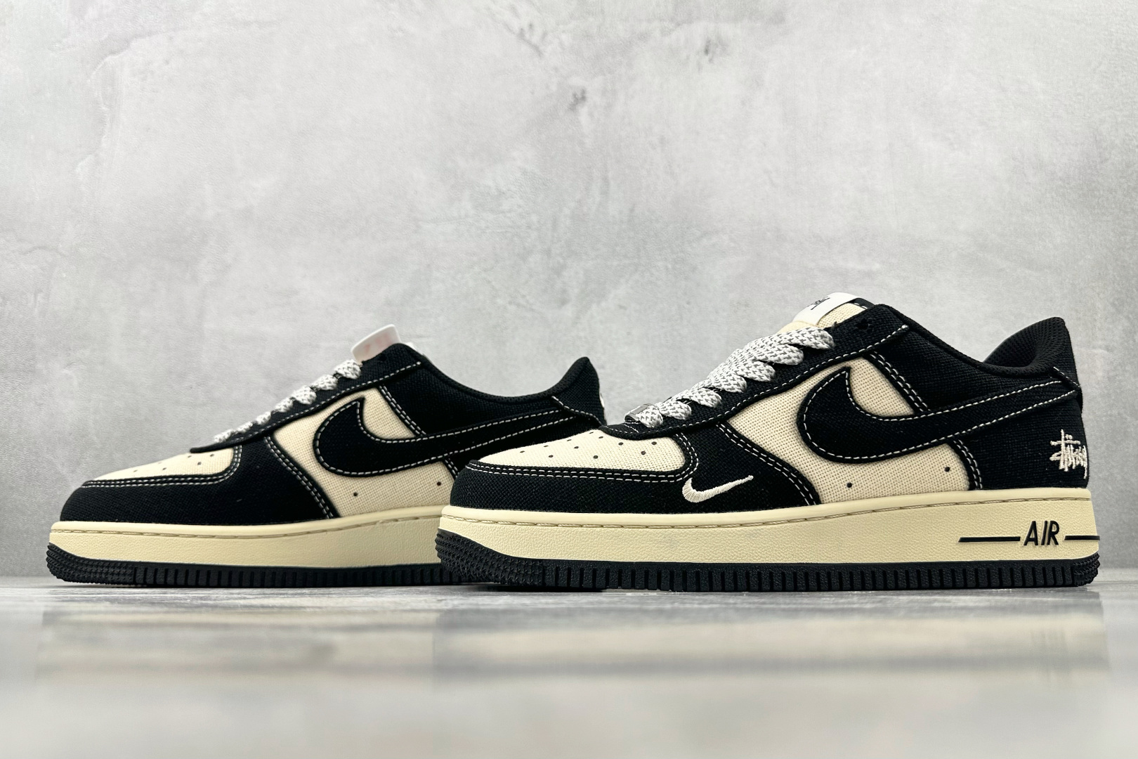 耐克Stussy x Nike Air Force 1'07纯原版本斯图西联名空军一号AF1米黑棉麻低帮板鞋 莆田耐克货源 货号:XX3168-156
