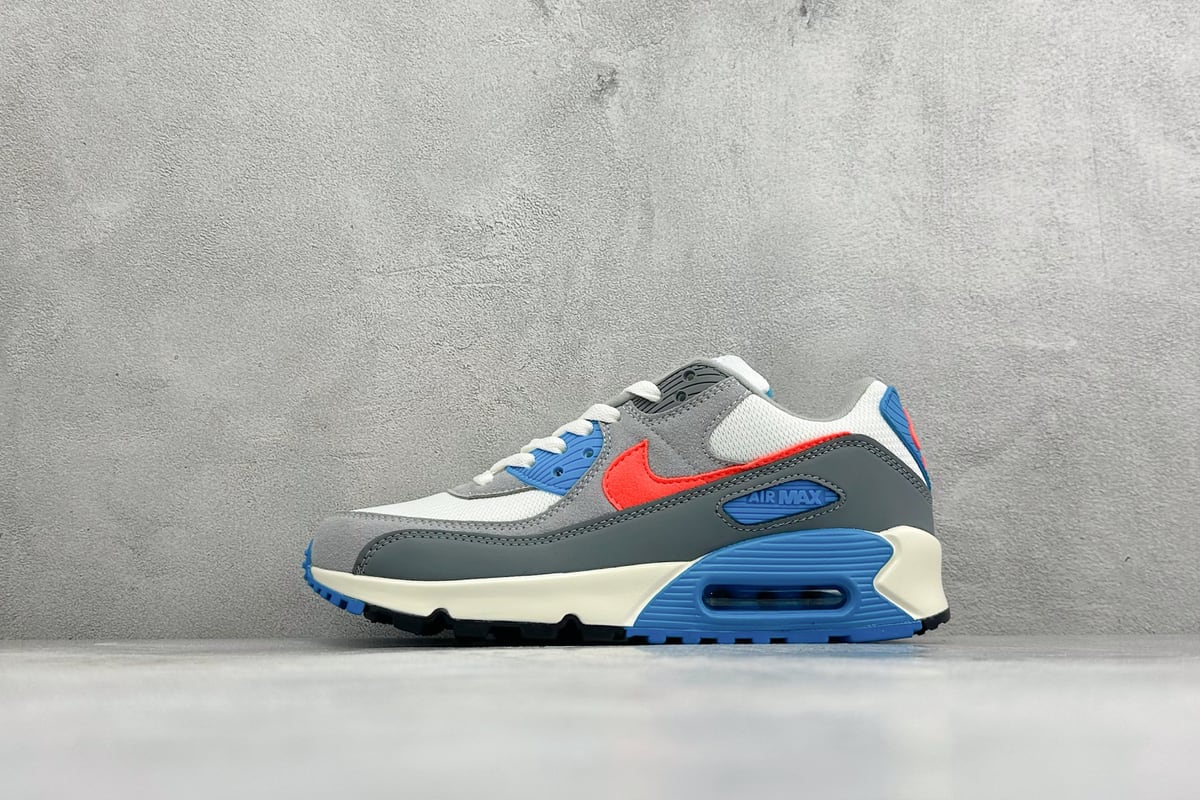 耐克 Nike Air Max 90 复古气垫跑鞋 白蓝红 正面实拍图