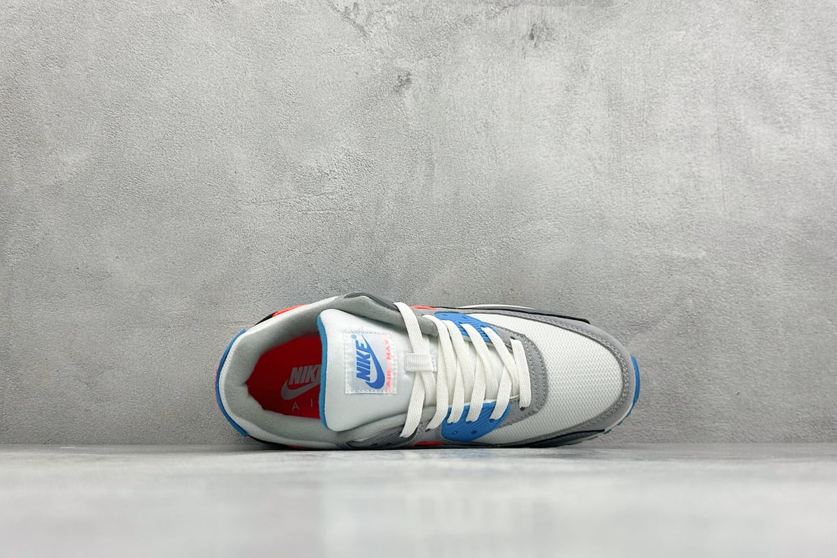 耐克 Nike Air Max 90 复古气垫跑鞋 白蓝红 背面实拍图